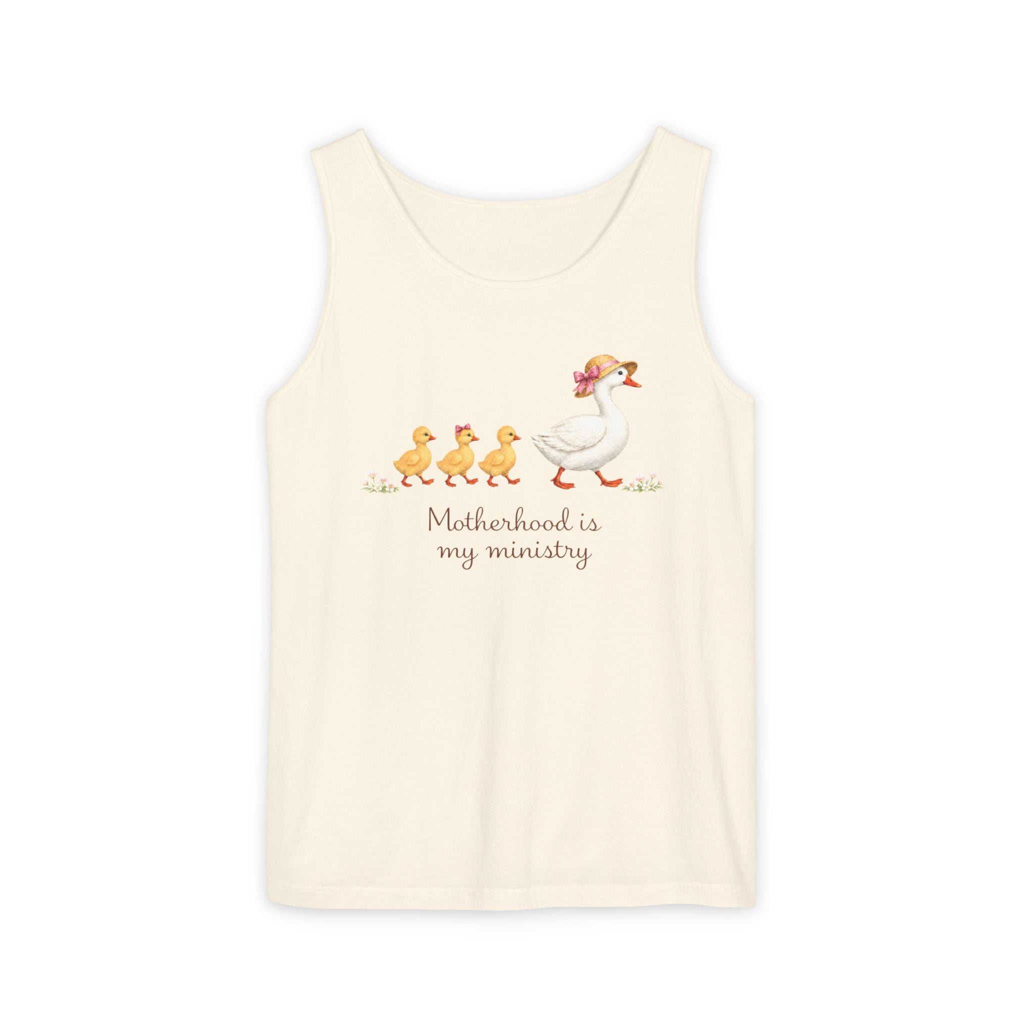 Motherhood Is My Ministry Tank Top — Cute Duck Family Graphic Tank