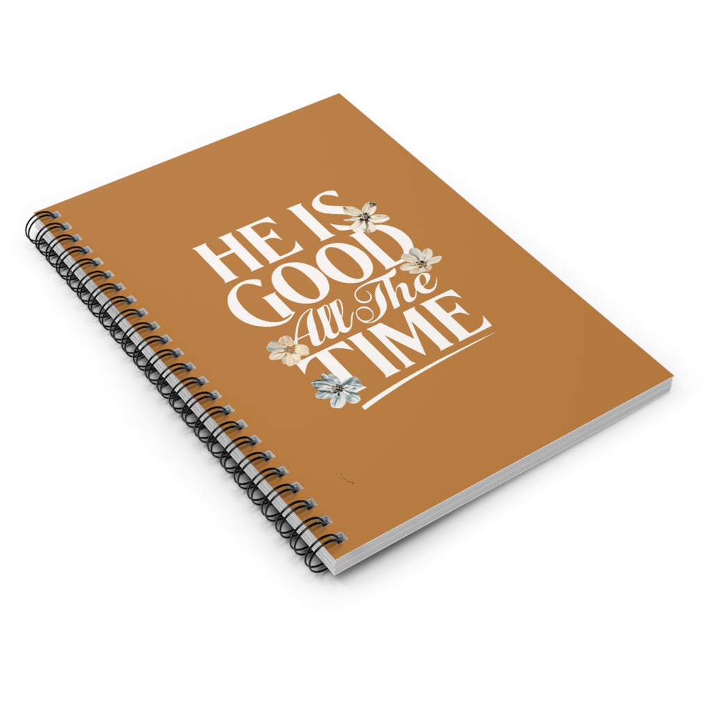 God is Good All of the Time Spiral Notebook – Inspirational Faith Journal with Metal Binding and Storage Pocket
