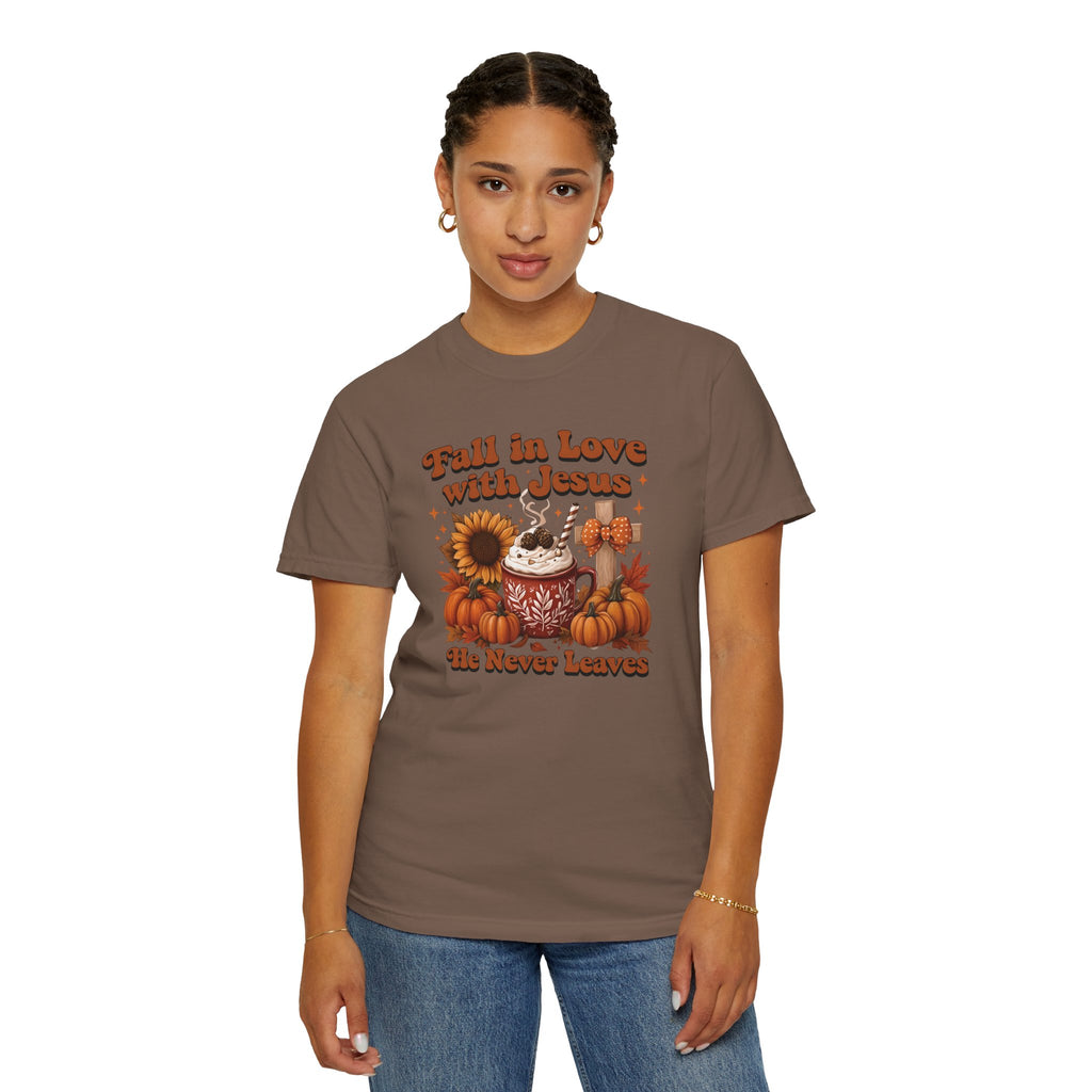 Fall in Love with Jesus Unisex Garment Dyed Comfort Colors T-Shirt | Christian Fall T-Shirt | Faith Based Thanksgiving Tee | Unisex Religious Cotton Top