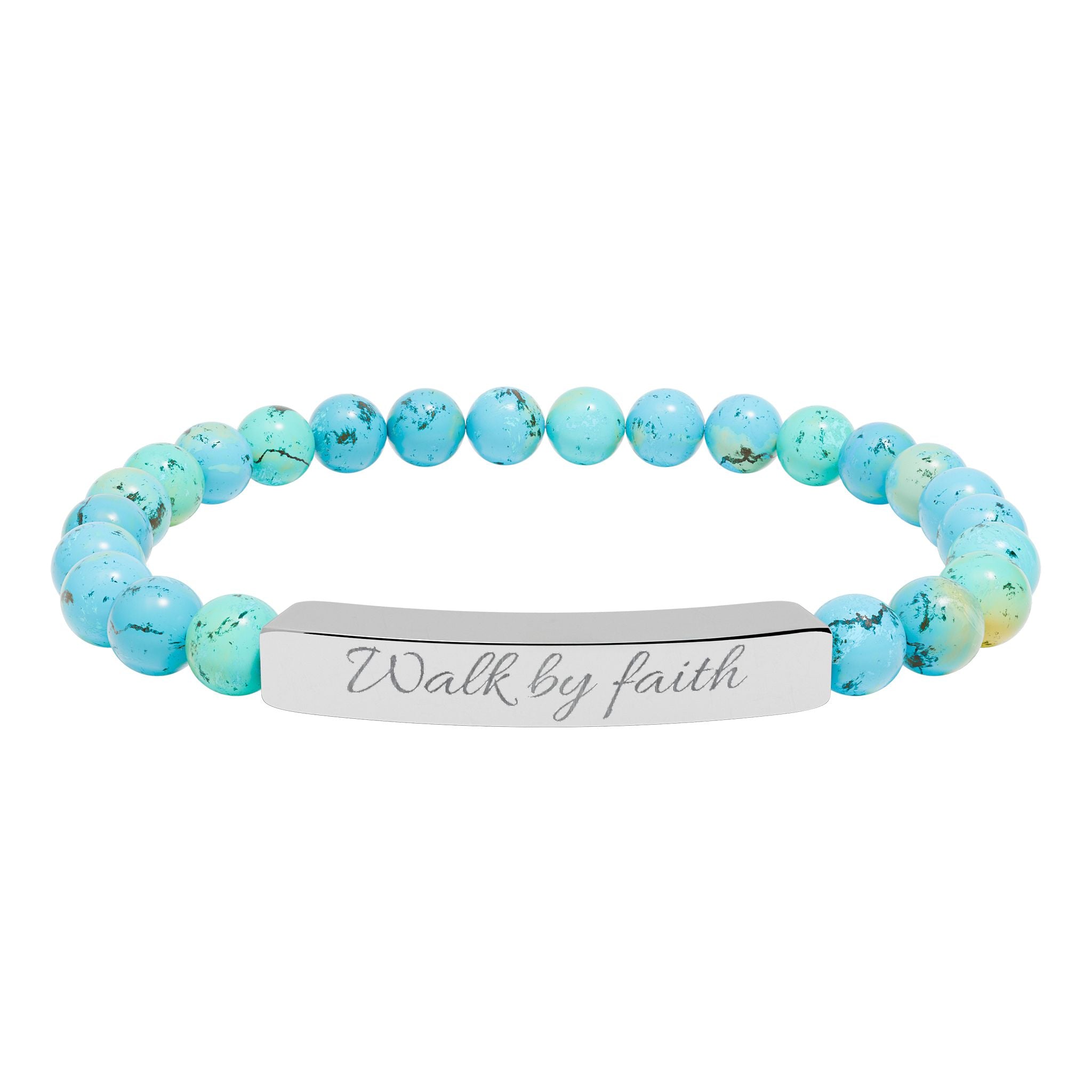 Walk By Faith Christian Stretch Bracelet | Engraved Stainless Steel Bar | Faith Jewelry Gift
