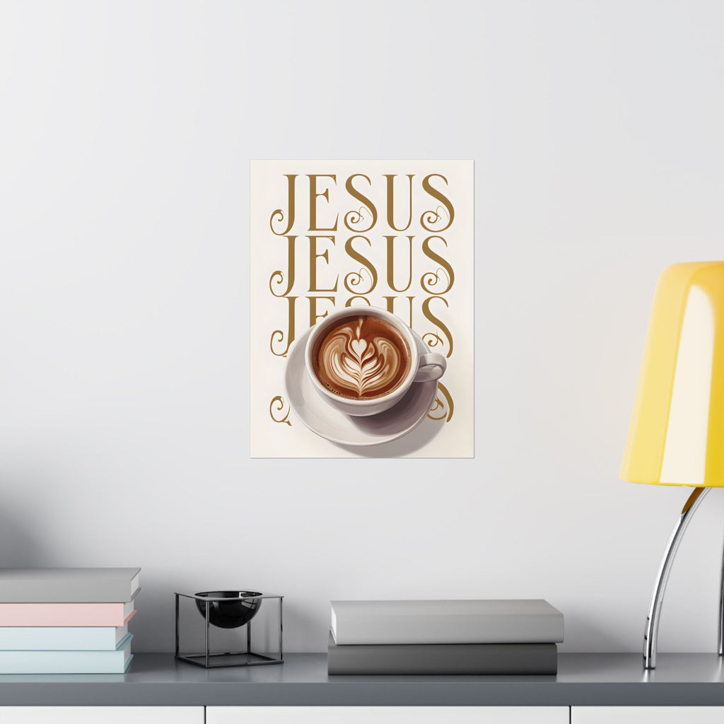 Jesus + Coffee Christian Wall Art Poster | Jesus Coffee Print | Faith Kitchen Decor Matte Poster