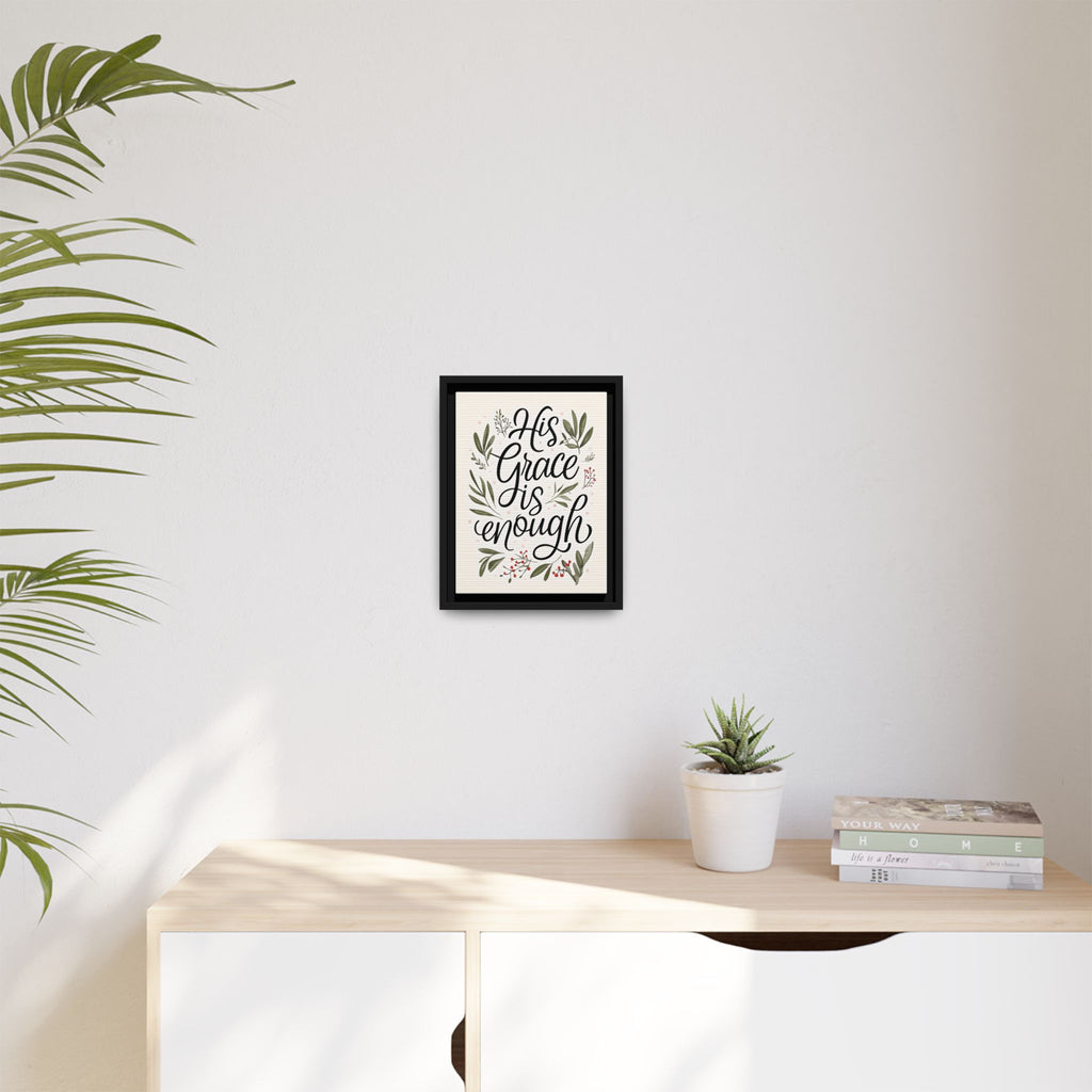 His Grace is Enough Floral Scripture Framed Matte Canvas | Modern Faith Home Decor