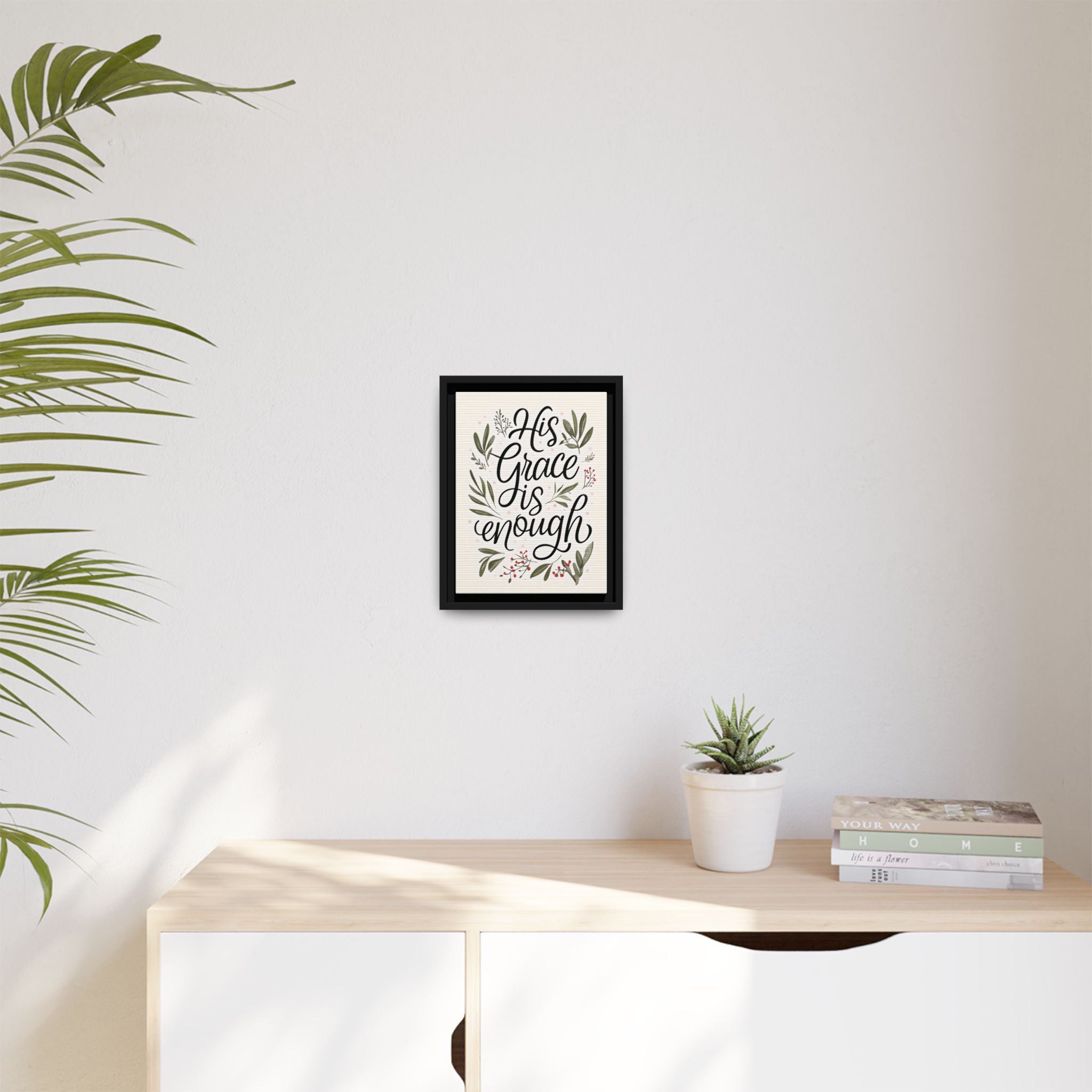 His Grace is Enough Floral Scripture Framed Matte Canvas | Modern Faith Home Decor