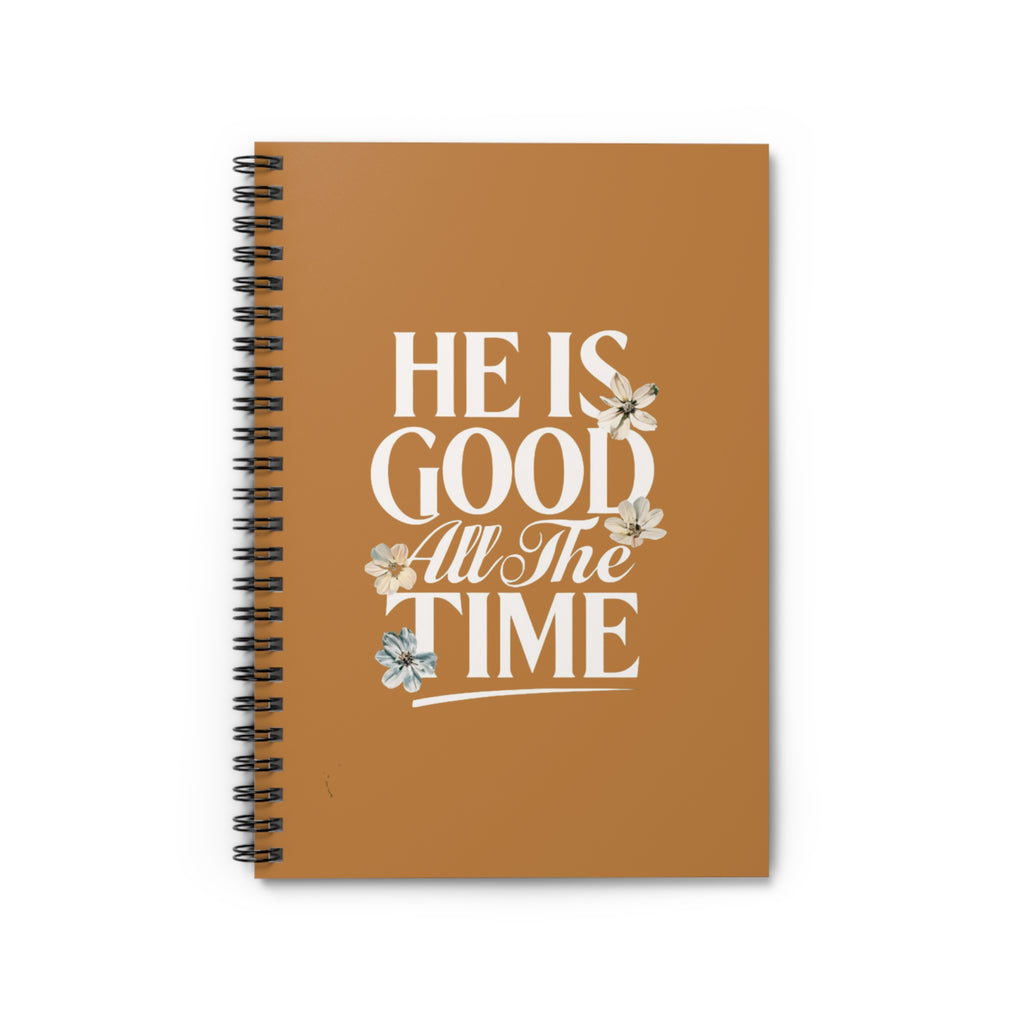 God is Good All of the Time Spiral Notebook – Inspirational Faith Journal with Metal Binding and Storage Pocket
