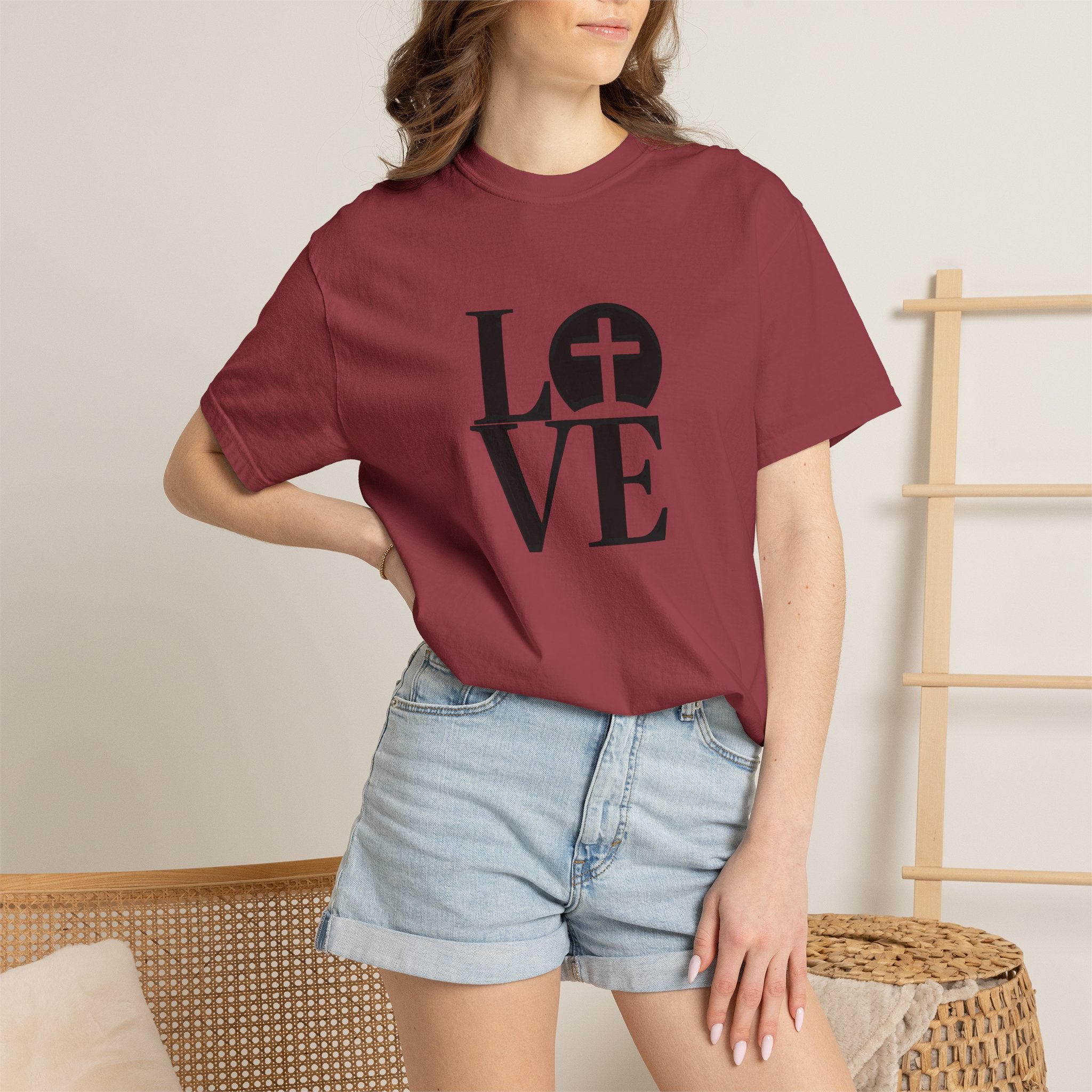 LOVE Cross Christian T-Shirt | Comfort Colors Faith-Based Unisex Tee (S–4XL) | Jesus is Love Shirt