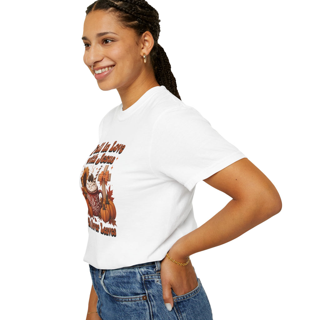 Fall in Love with Jesus Unisex Garment Dyed Comfort Colors T-Shirt | Christian Fall T-Shirt | Faith Based Thanksgiving Tee | Unisex Religious Cotton Top