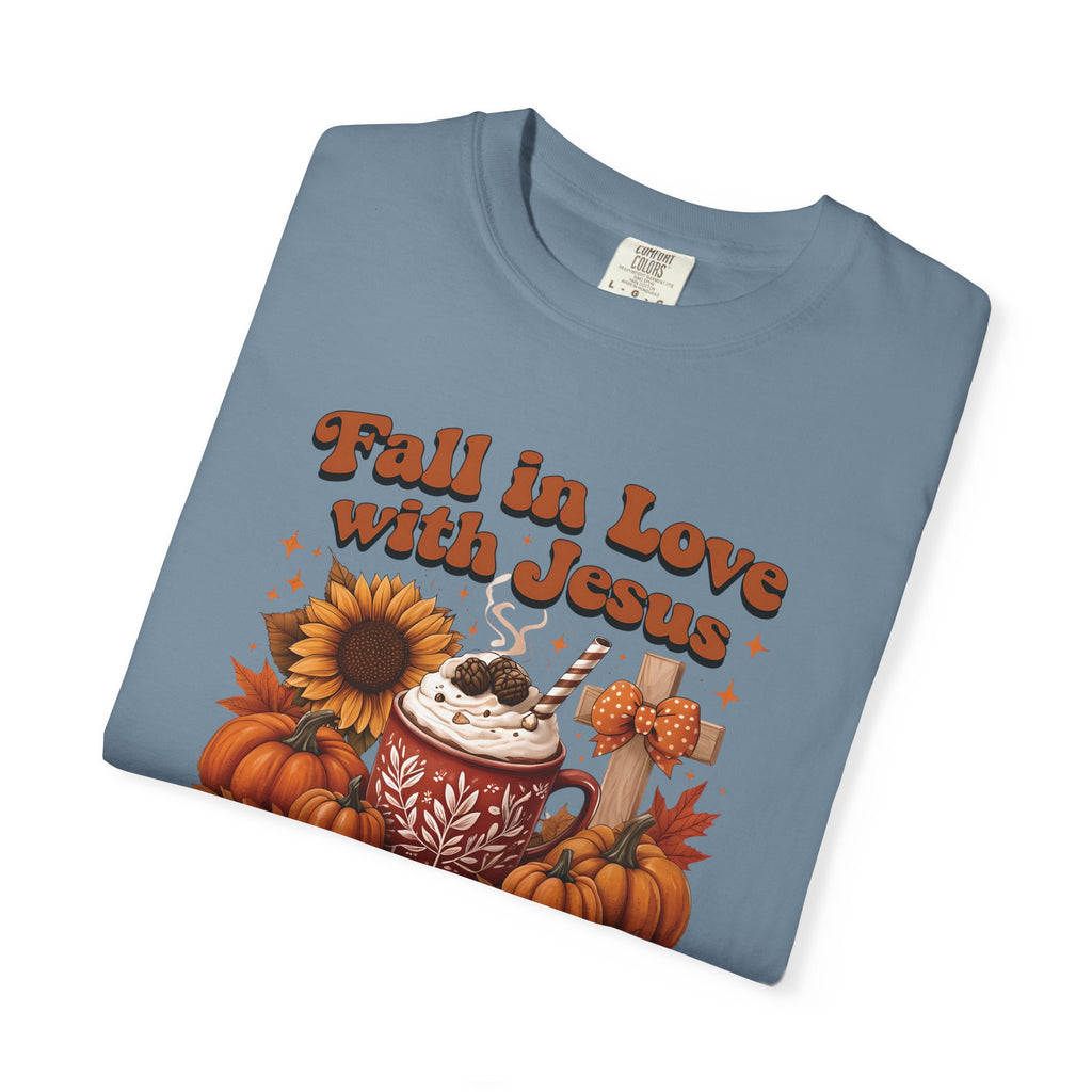 Fall in Love with Jesus Unisex Garment Dyed Comfort Colors T-Shirt | Christian Fall T-Shirt | Faith Based Thanksgiving Tee | Unisex Religious Cotton Top