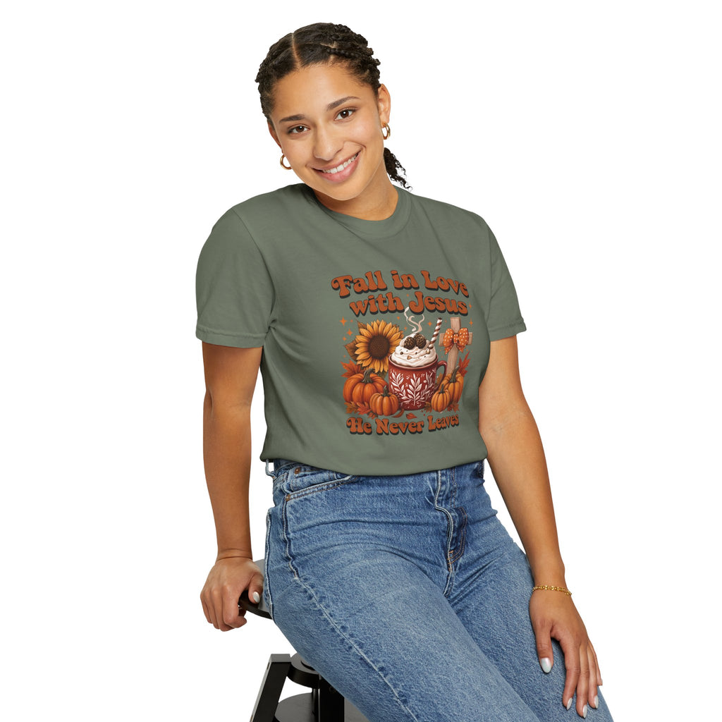 Fall in Love with Jesus Unisex Garment Dyed Comfort Colors T-Shirt | Christian Fall T-Shirt | Faith Based Thanksgiving Tee | Unisex Religious Cotton Top