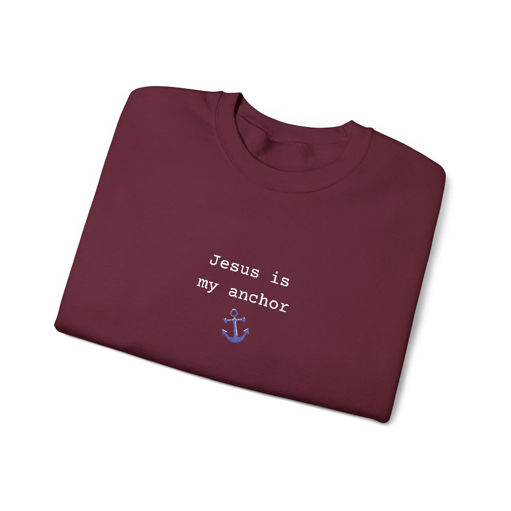 Jesus Is My Anchor Embroidered Gildan Christian Crewneck Unisex Sweatshirt | Religious Gift