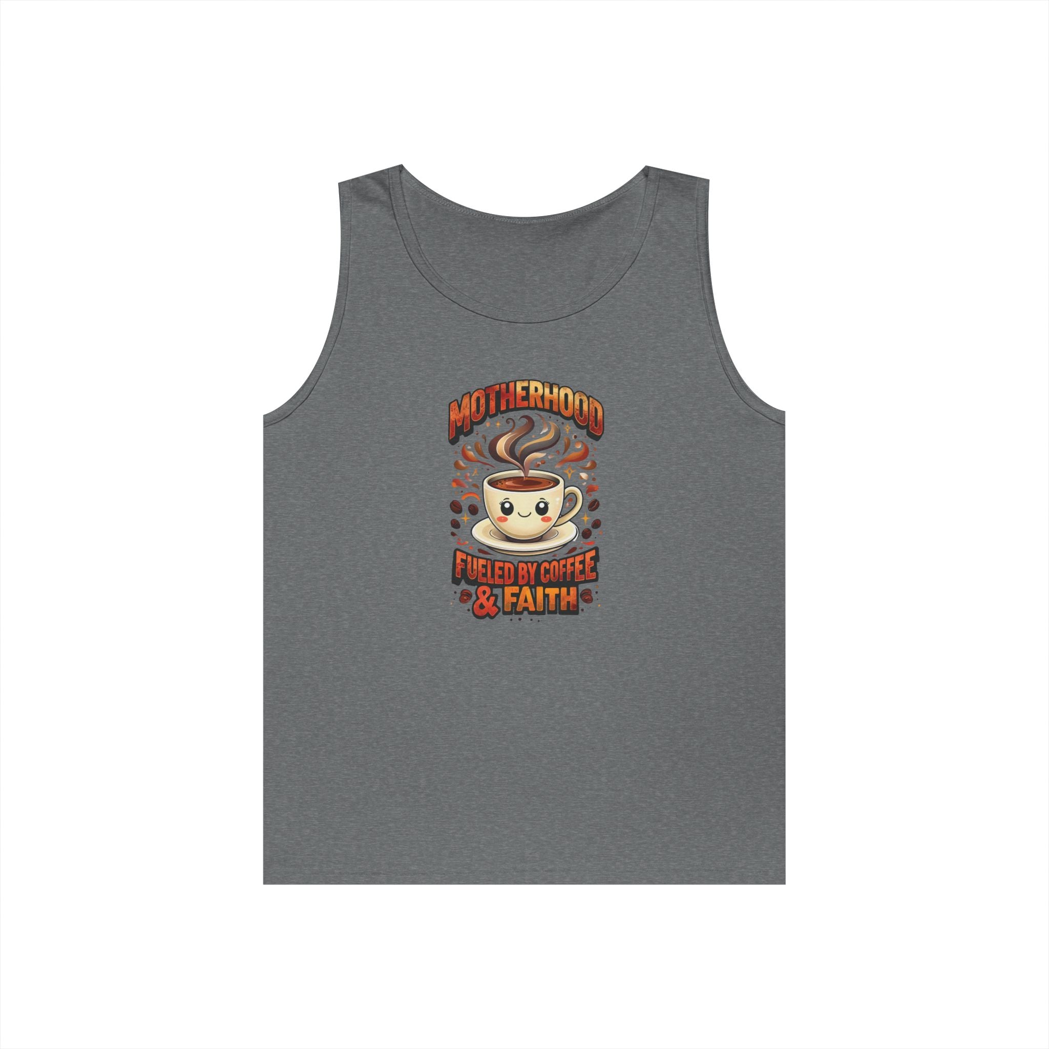 Motherhood Fueled by Coffee & Faith Gildan Tank Top | Christian Mom Shirt | Coffee Lover Mother’s Day Gift