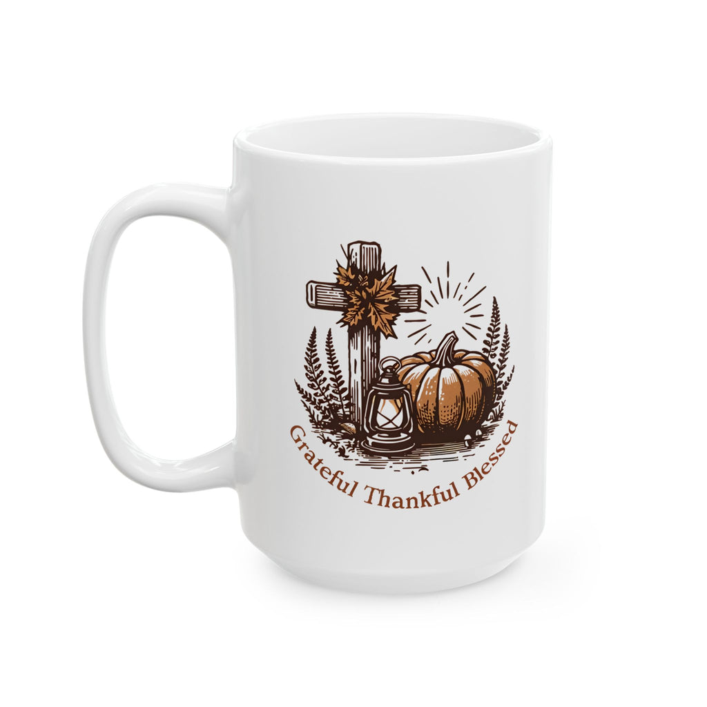 Grateful Thankful Blessed Ceramic Mug | Fall Coffee Tea Mug, Thanksgiving Gift