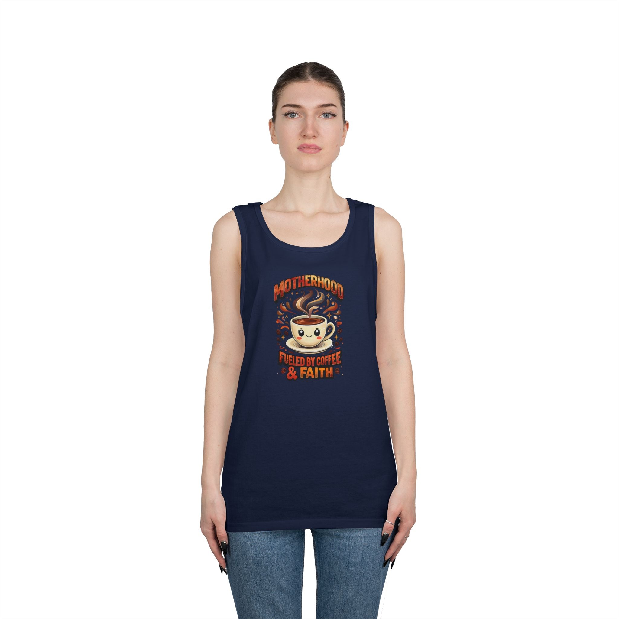 Motherhood Fueled by Coffee & Faith Gildan Tank Top | Christian Mom Shirt | Coffee Lover Mother’s Day Gift