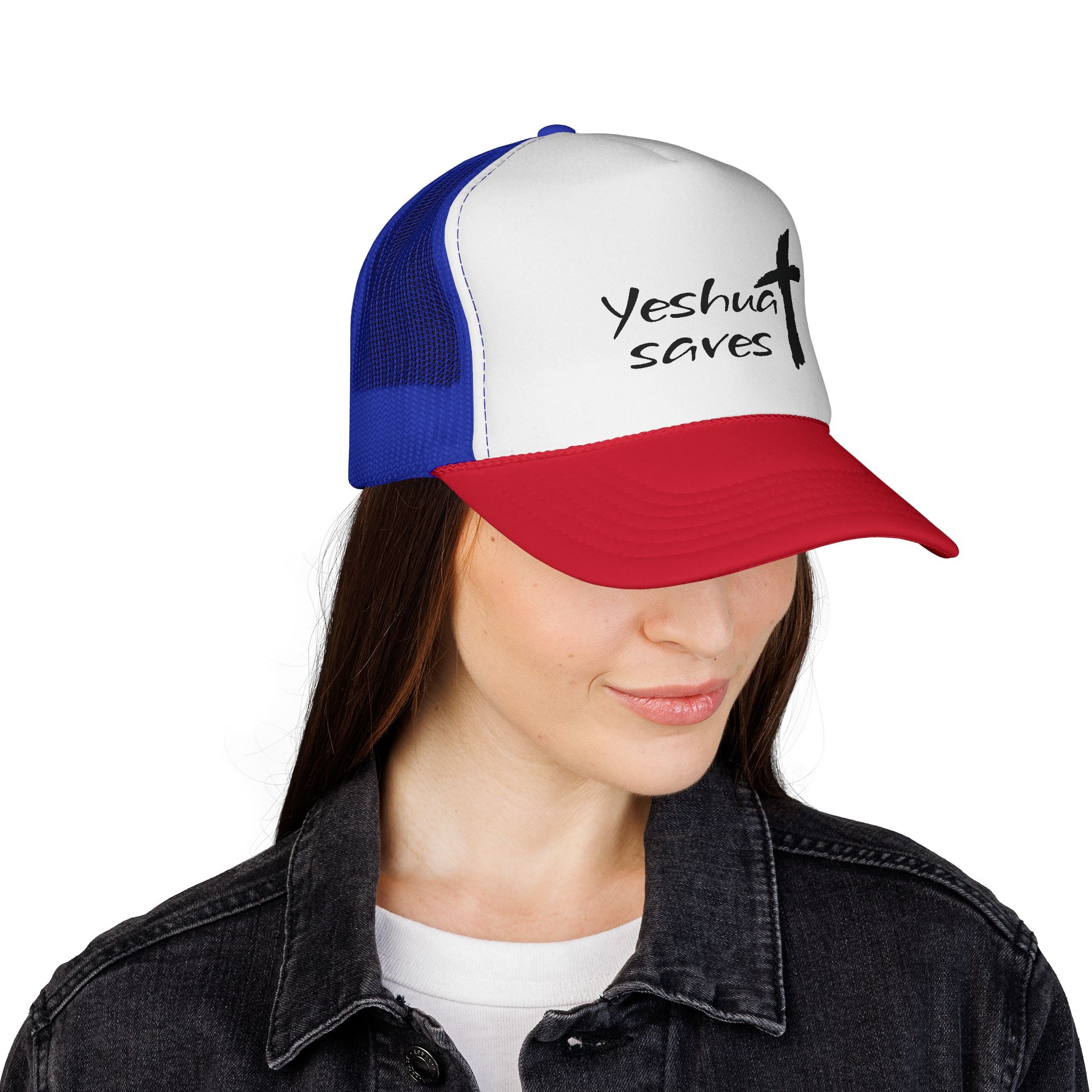 Yeshua Saves Trucker Hat | Christian Faith Snapback Cap | Jesus Saves Mesh Hat | Christian Streetwear Hat