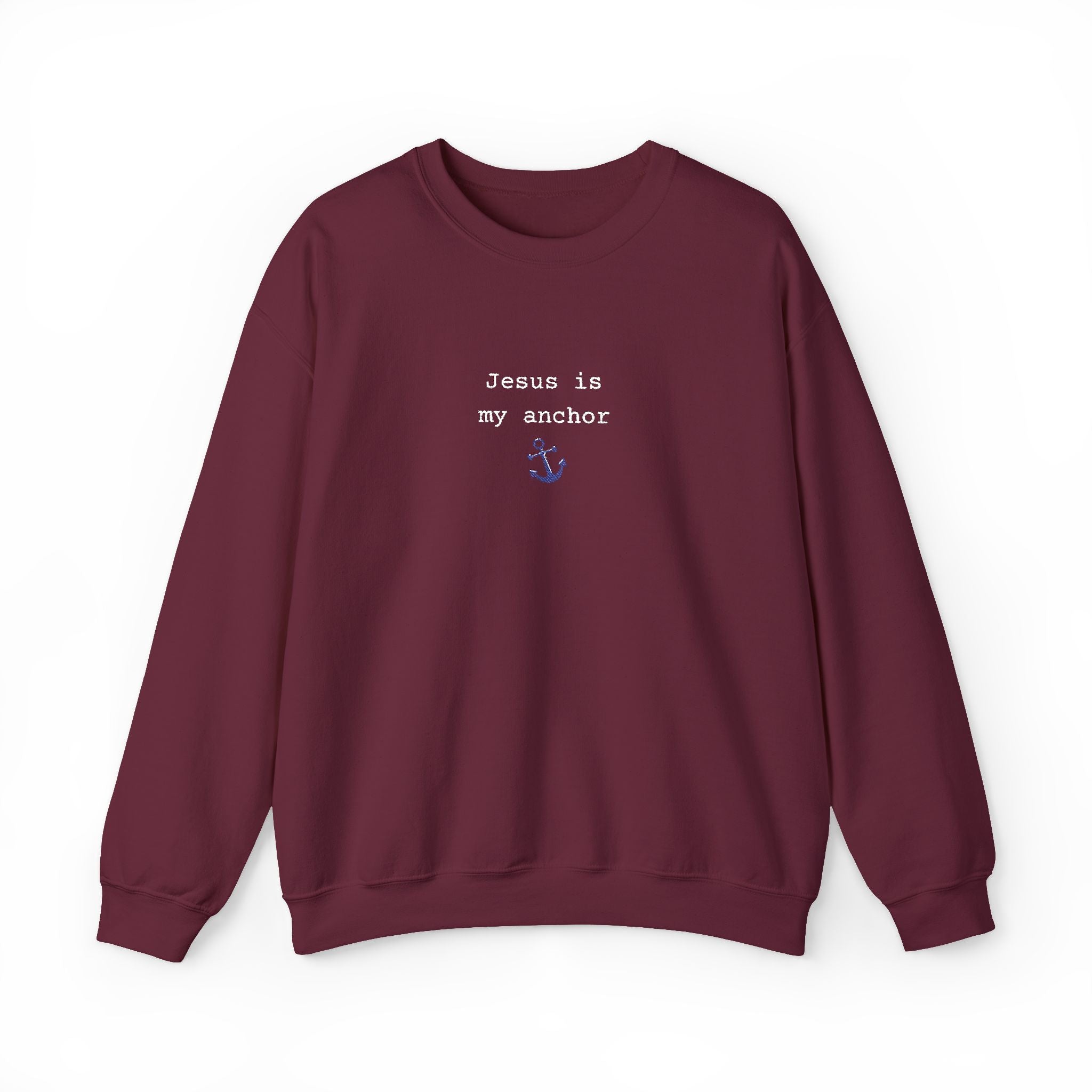Jesus Is My Anchor Embroidered Gildan Christian Crewneck Unisex Sweatshirt | Religious Gift
