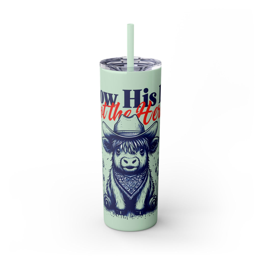 Follow His Lead, Not the Herd, 20 oz Insulated Skinny Tumbler | Stainless Steel Travel Cup | Christian Drinkware | Highland Cow