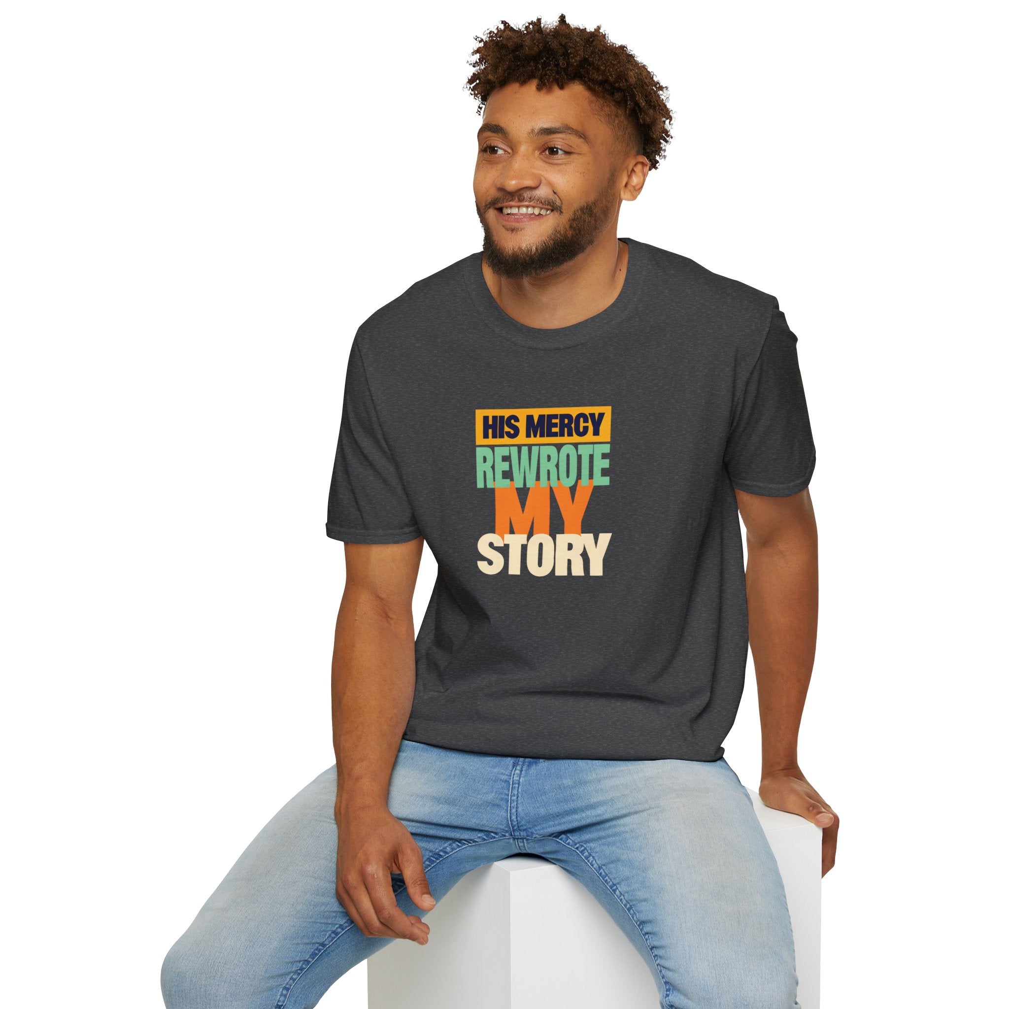 His Mercy Rewrote My Story Christian Gildan T-Shirt Unisex Softstyle Religious Tee Gift