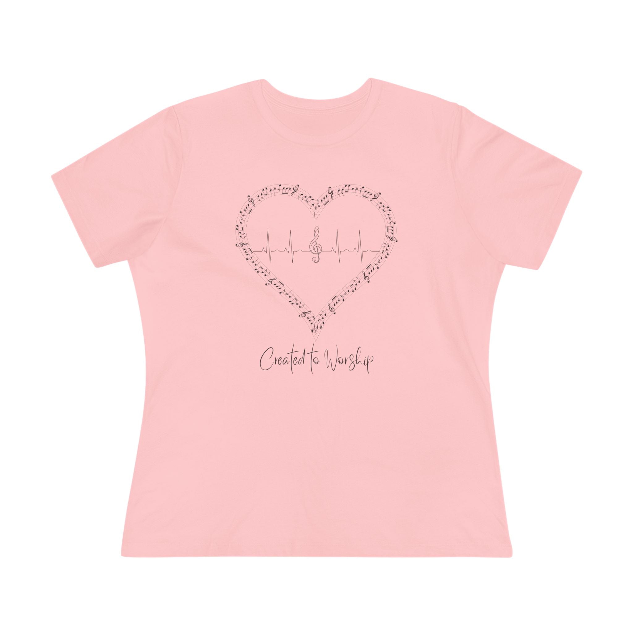 Created to Worship Women’s Christian T-Shirt – Heart & Treble Clef Music Design