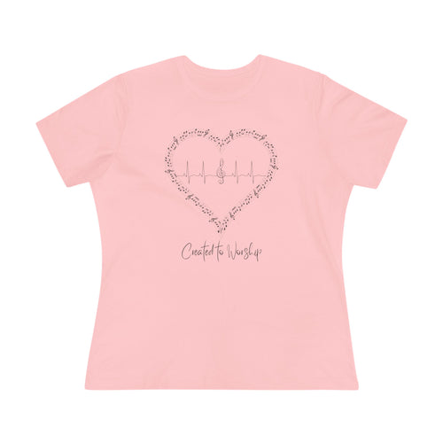 Created to Worship Women’s Christian T-Shirt – Heart & Treble Clef Music Design