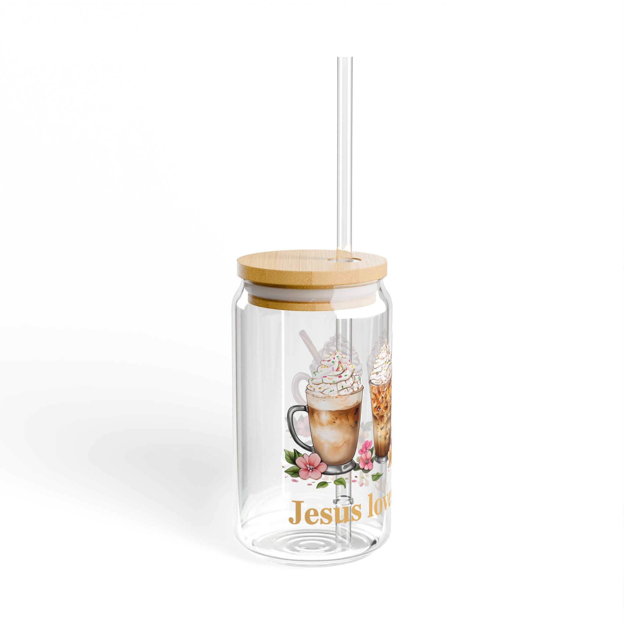 Jesus Loves Me a Latte Glass Cup | Christian Iced Coffee Cup with Lid & Straw | 16oz Faith Gift