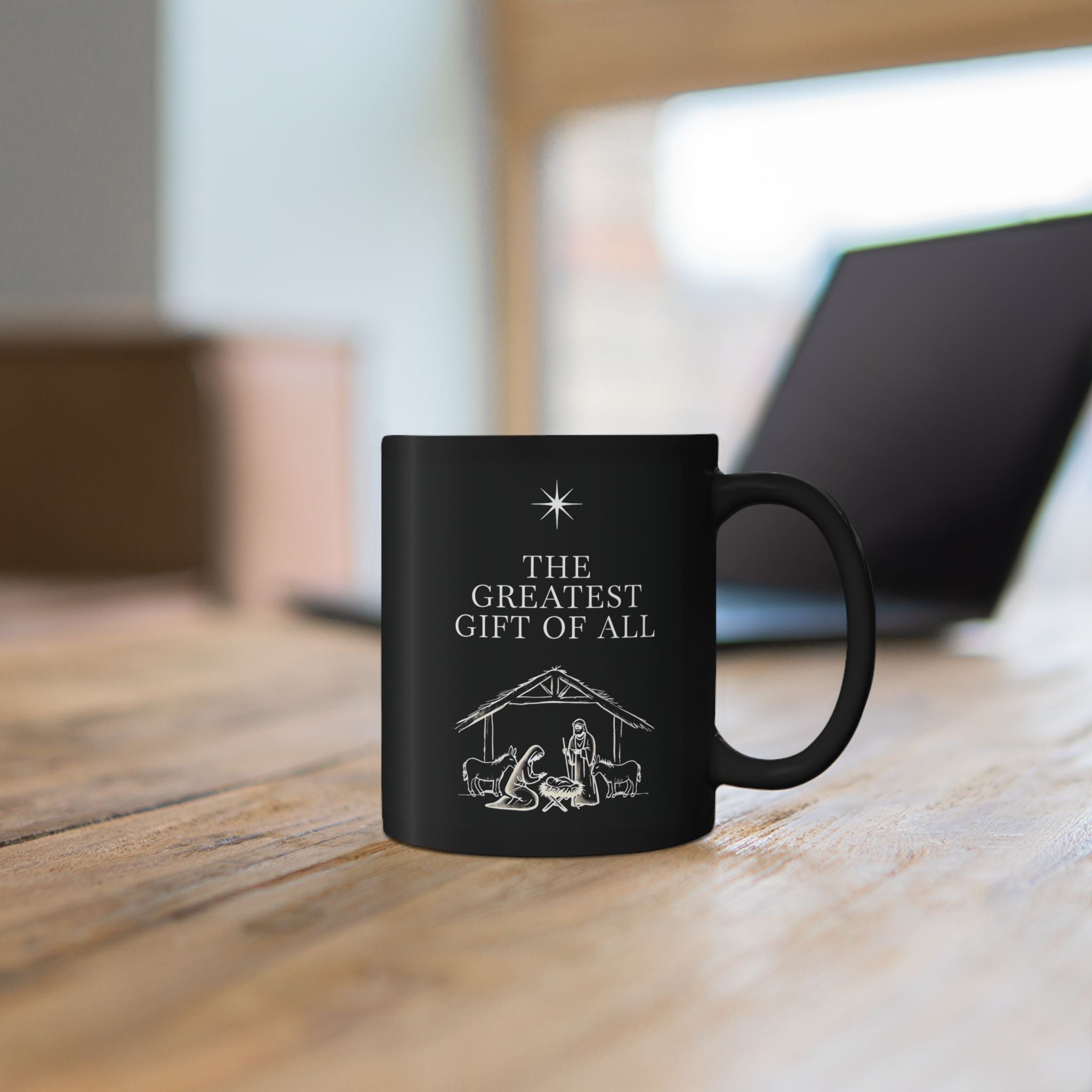 The Greatest Gift of All Christian Black Coffee Mug | Christmas Gift Ceramic Cup 11oz, 15oz