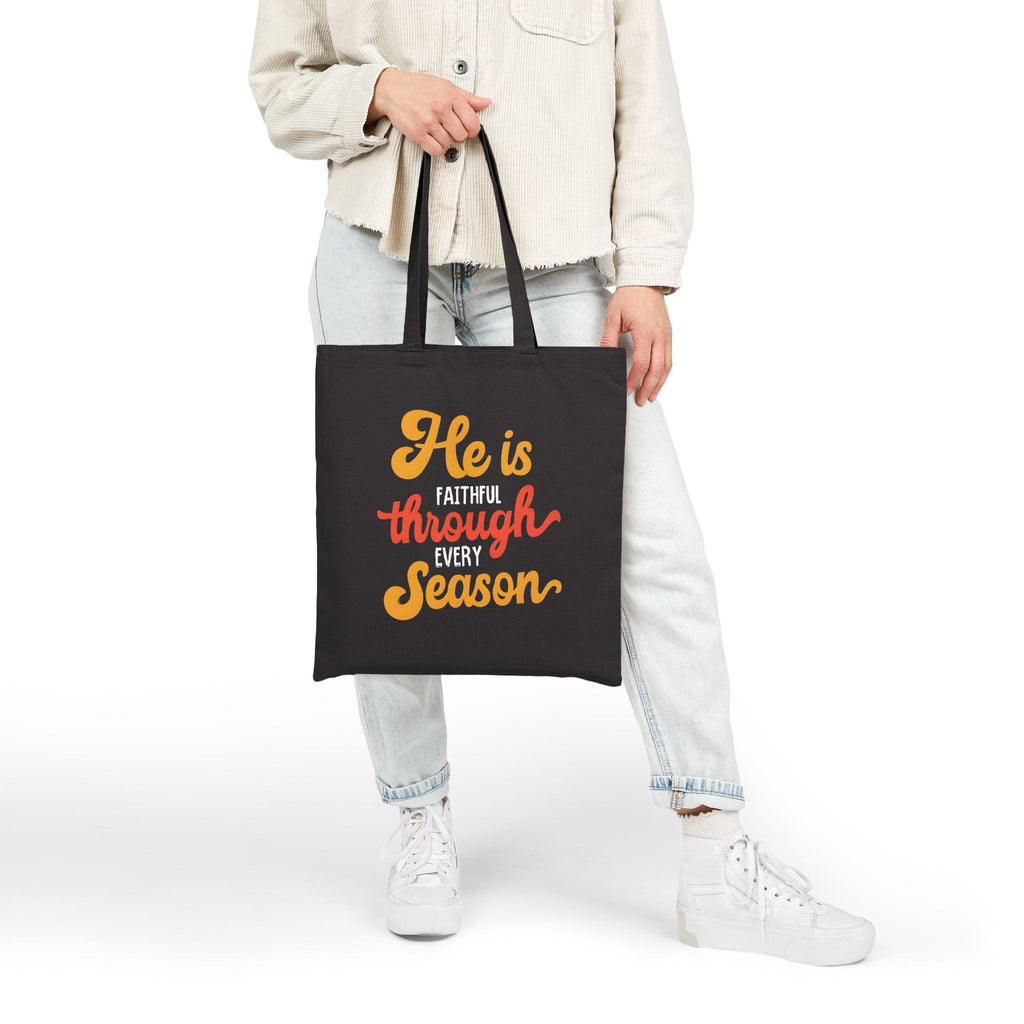 He Is Faithful Through Every Season Christian Canvas Tote Bag | Reusable Faith Bag