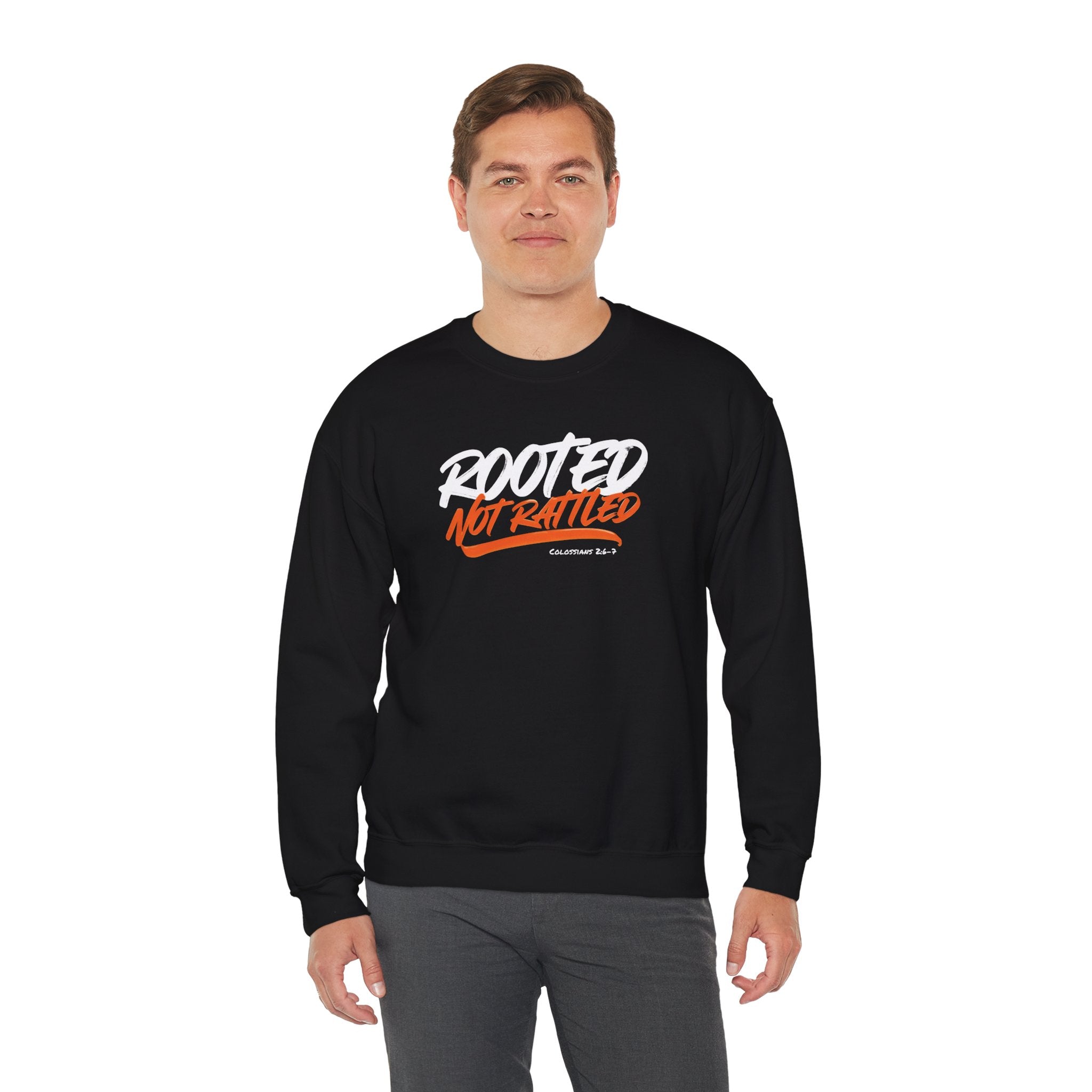 Rooted Not Rattled Gildan Christian Sweatshirt | Unisex Crewneck Pullover | Christian Gift