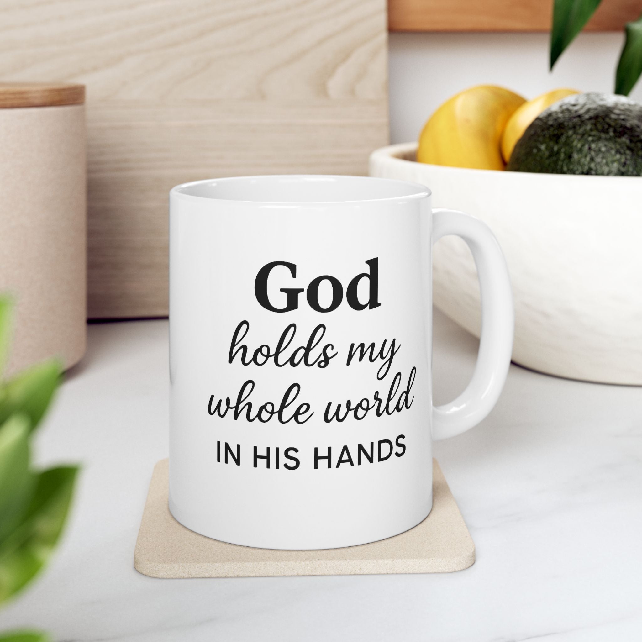 God Holds My Whole World In His Hands Mug – Christian Coffee Mug – Faith-Based Gift – Bible Verse Mug – Minimalist Ceramic Mug