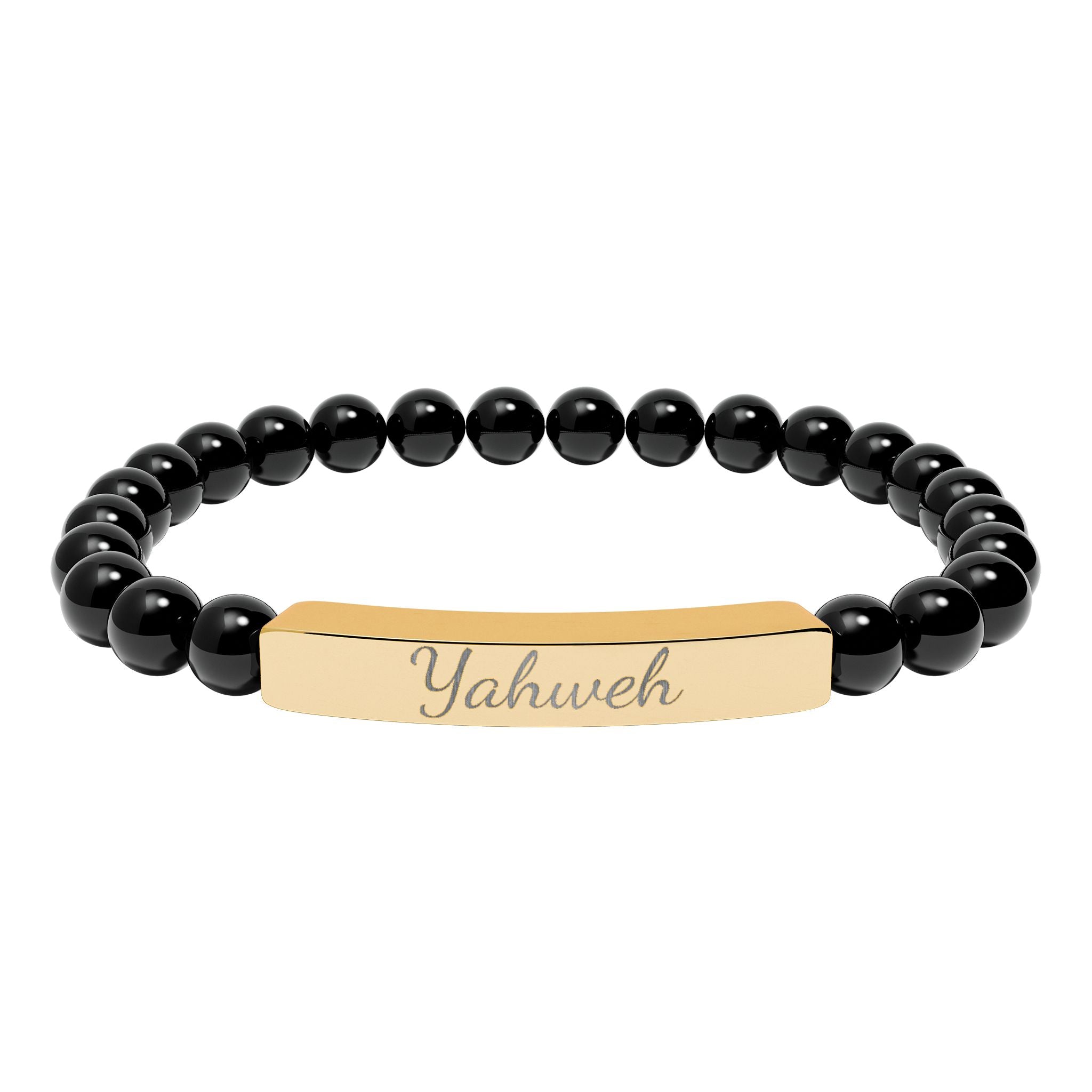 Yahweh Christian Stretch Bracelet for Women | Engraved Stainless Steel Bar | Natural Stone Bead Bracelet | Faith Jewelry Gift