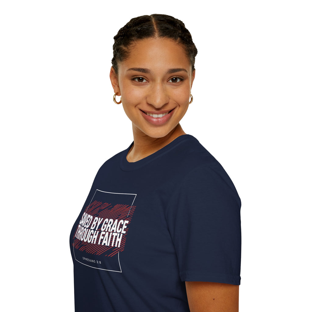 Saved by Grace Through Faith Gildan T-Shirt – Ephesians 2:8 Scripture Tee – Unisex Gilden Christian Shirt