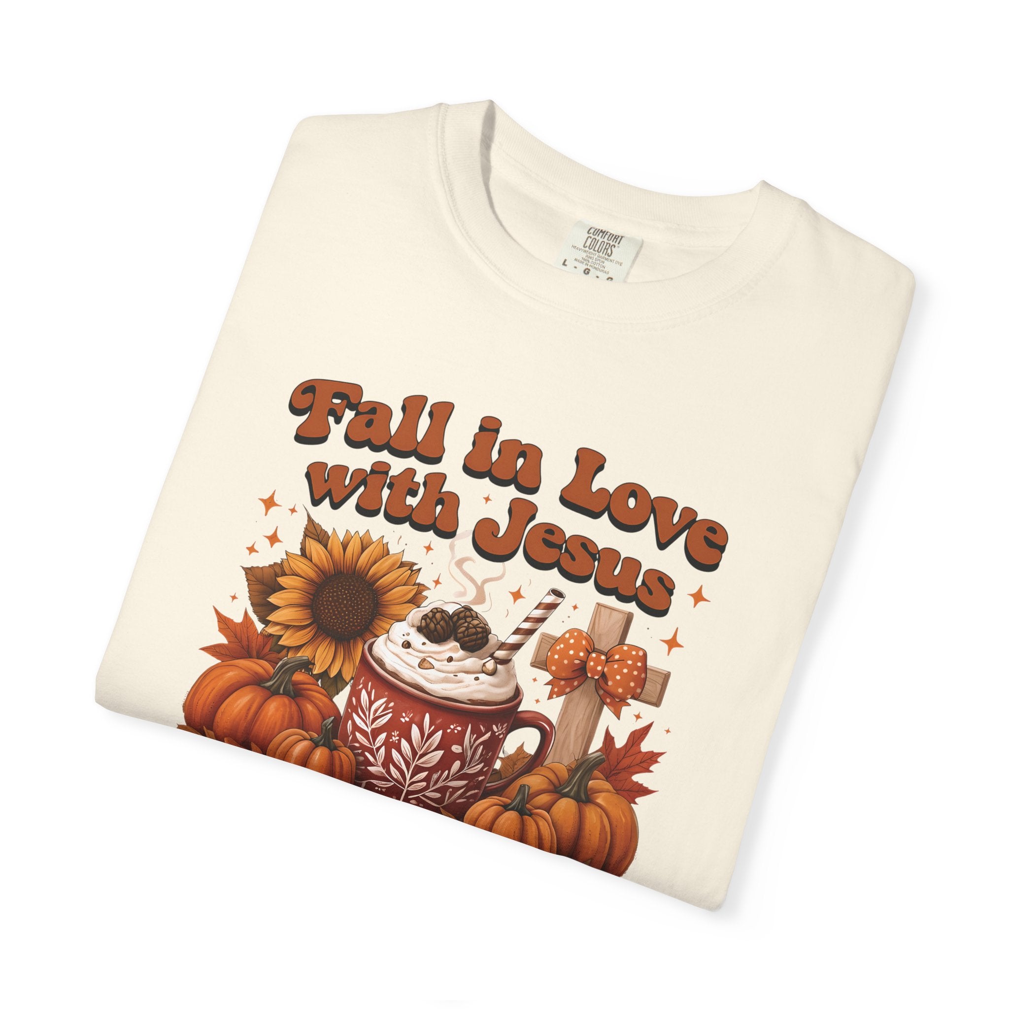 Fall in Love with Jesus Unisex Garment Dyed Comfort Colors T-Shirt | Christian Fall T-Shirt | Faith Based Thanksgiving Tee | Unisex Religious Cotton Top
