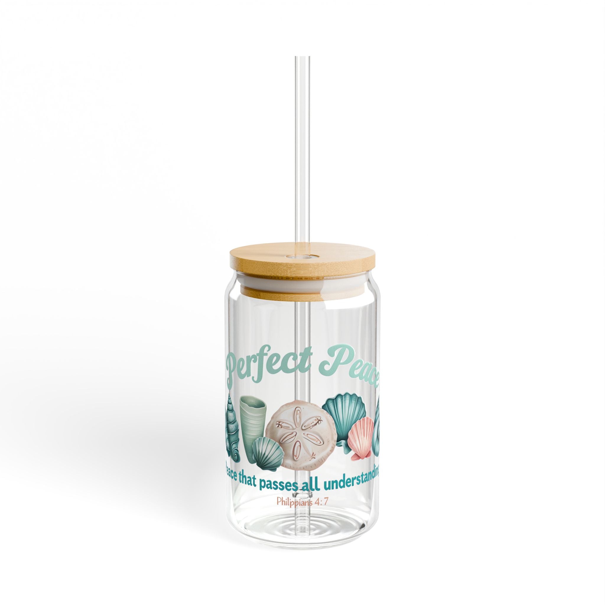 Beach Sipper Glass “Perfect Peace” – Christian Drinkware | Summer Coastal Gift Idea
