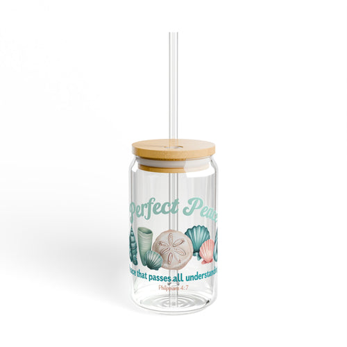 Beach Sipper Glass “Perfect Peace” – Christian Drinkware | Summer Coastal Gift Idea