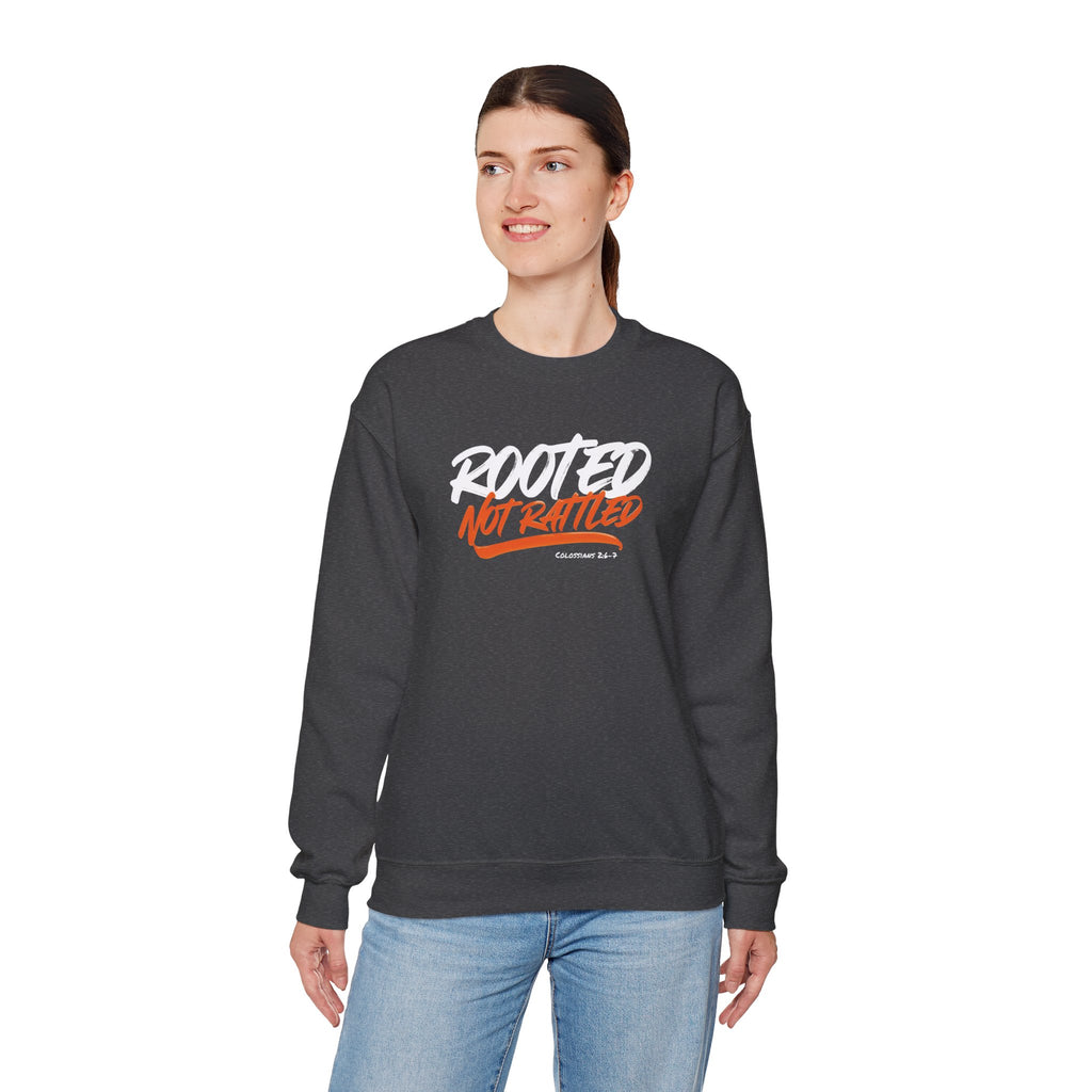Rooted Not Rattled Gildan Christian Sweatshirt | Unisex Crewneck Pullover | Christian Gift