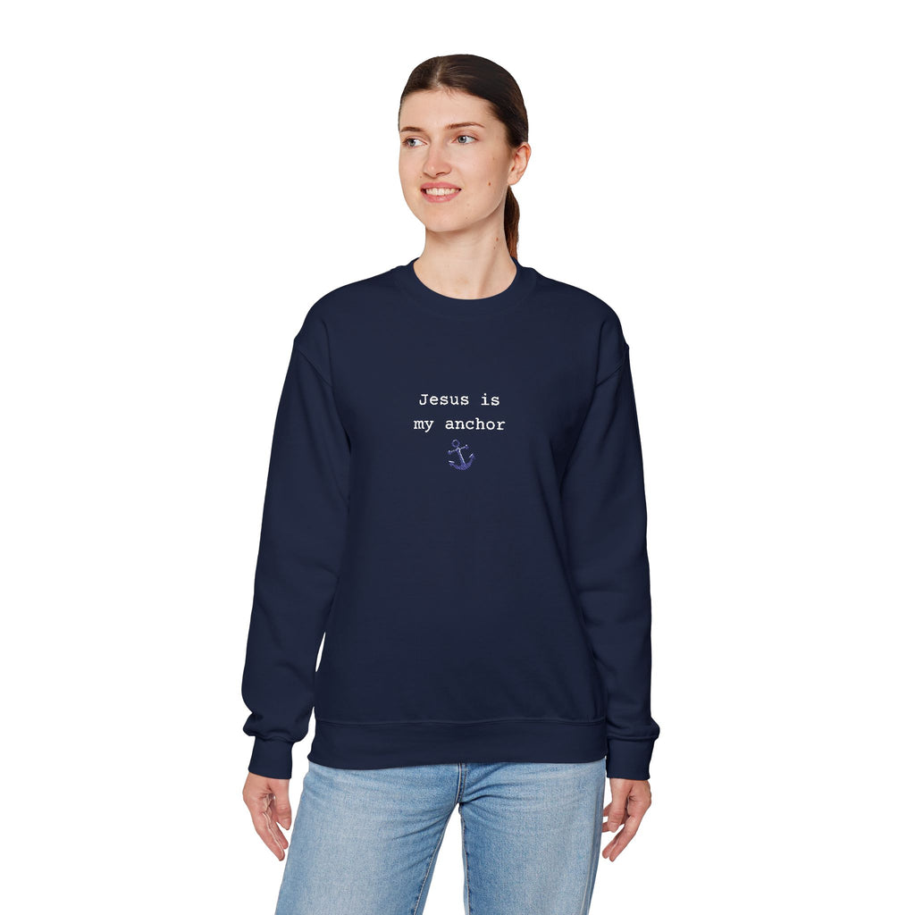 Jesus Is My Anchor Embroidered Gildan Christian Crewneck Unisex Sweatshirt | Religious Gift