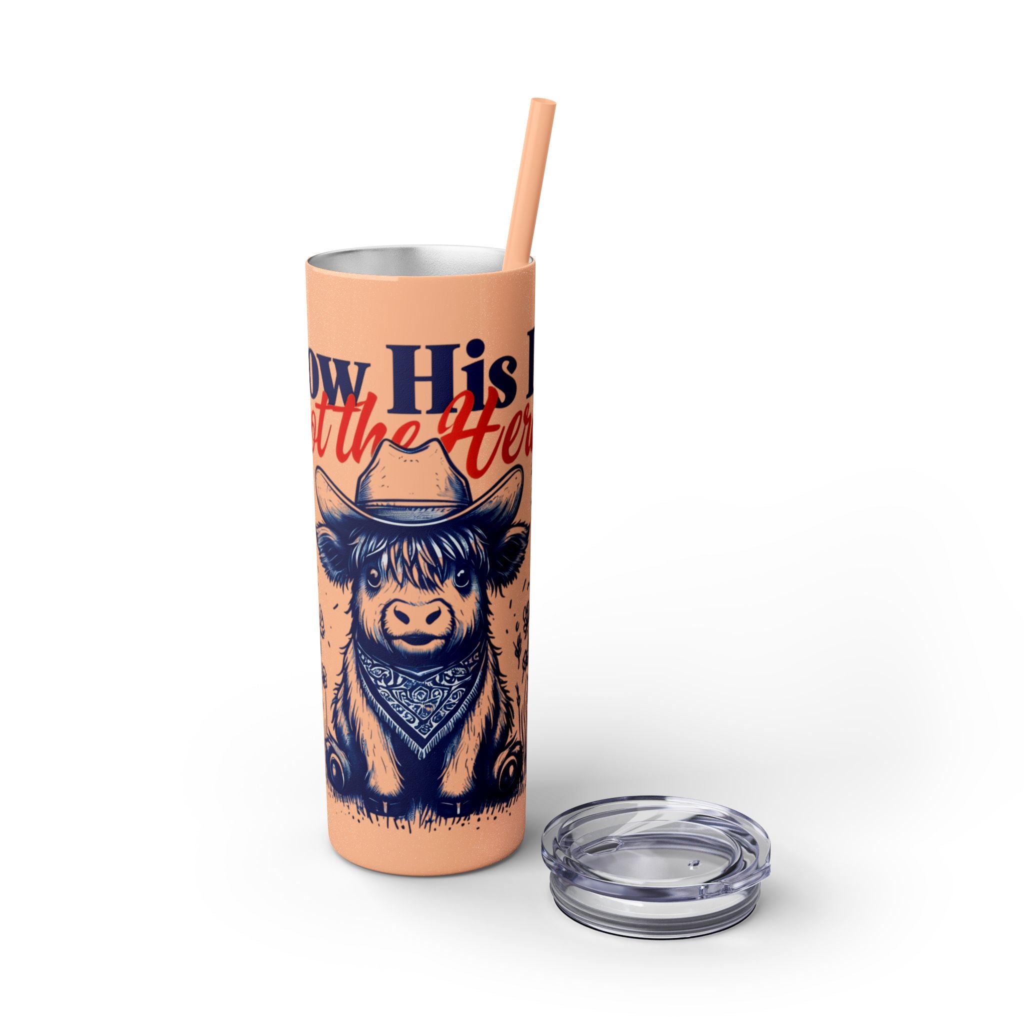 Follow His Lead, Not the Herd, 20 oz Insulated Skinny Tumbler | Stainless Steel Travel Cup | Christian Drinkware | Highland Cow