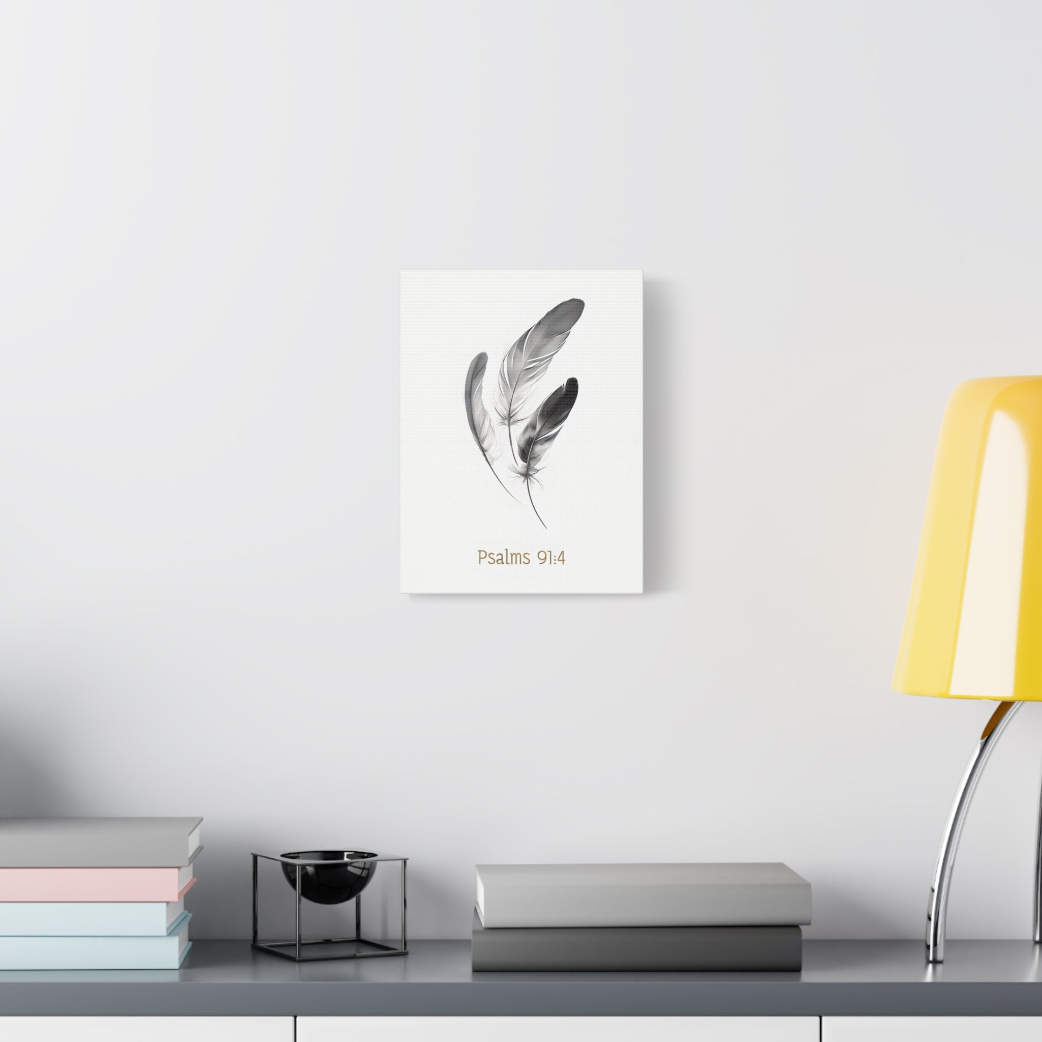 Psalm 91:4 Feather Canvas Wall Art – Christian Scripture Home Decor – Bible Verse Matte Canvas Print