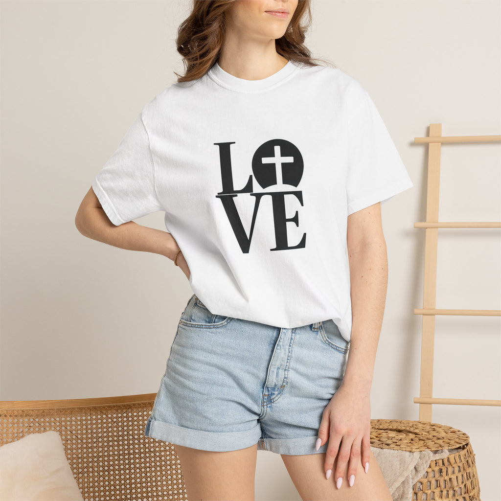 LOVE Cross Christian T-Shirt | Comfort Colors Faith-Based Unisex Tee (S–4XL) | Jesus is Love Shirt