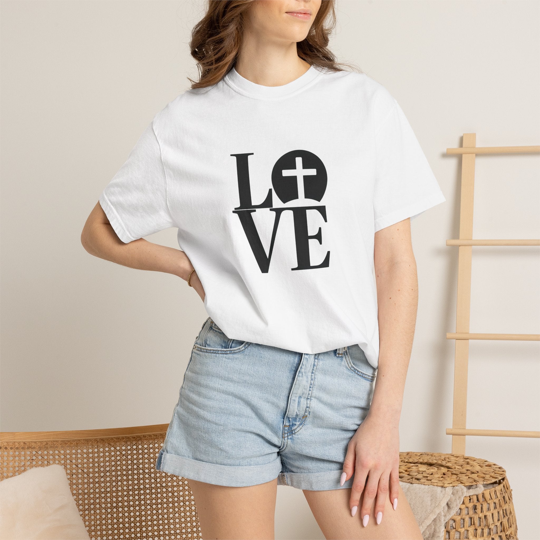 LOVE Cross Christian T-Shirt | Comfort Colors Faith-Based Unisex Tee (S–4XL) | Jesus is Love Shirt