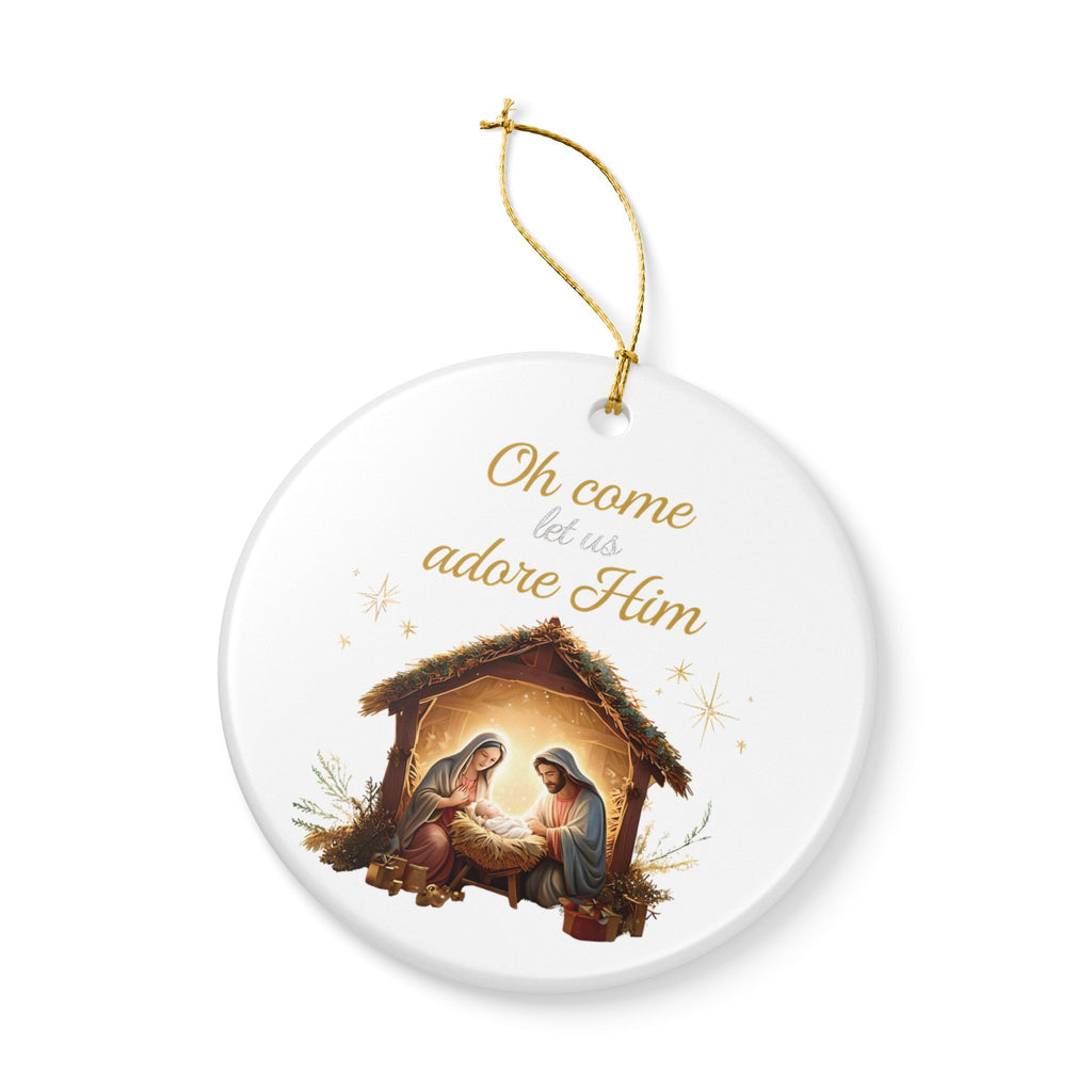 Oh Come Let Us Adore Him Christmas Ornament | Ceramic Holiday Decor Gift | Stocking Stuffer