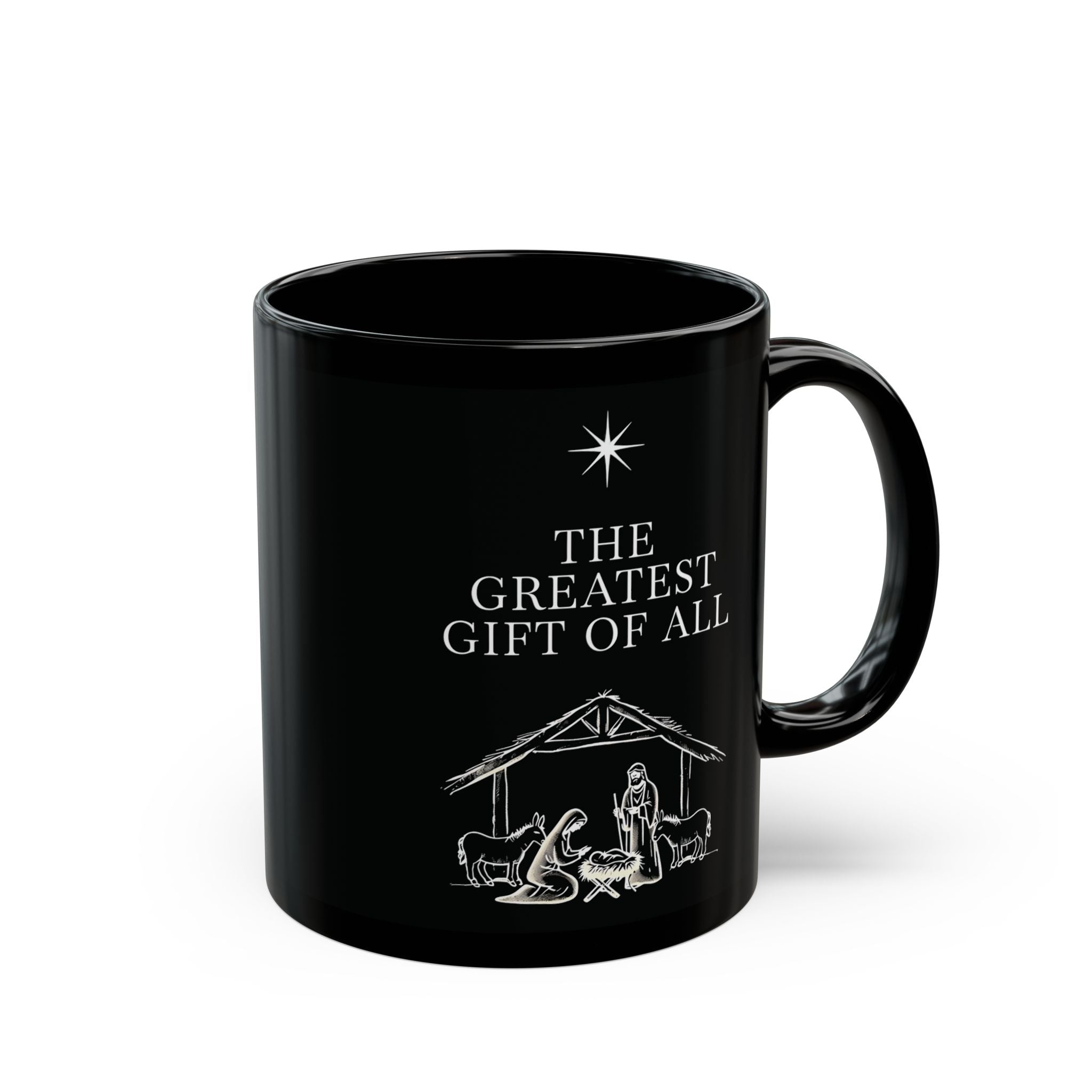 The Greatest Gift of All Christian Black Coffee Mug | Christmas Gift Ceramic Cup 11oz, 15oz