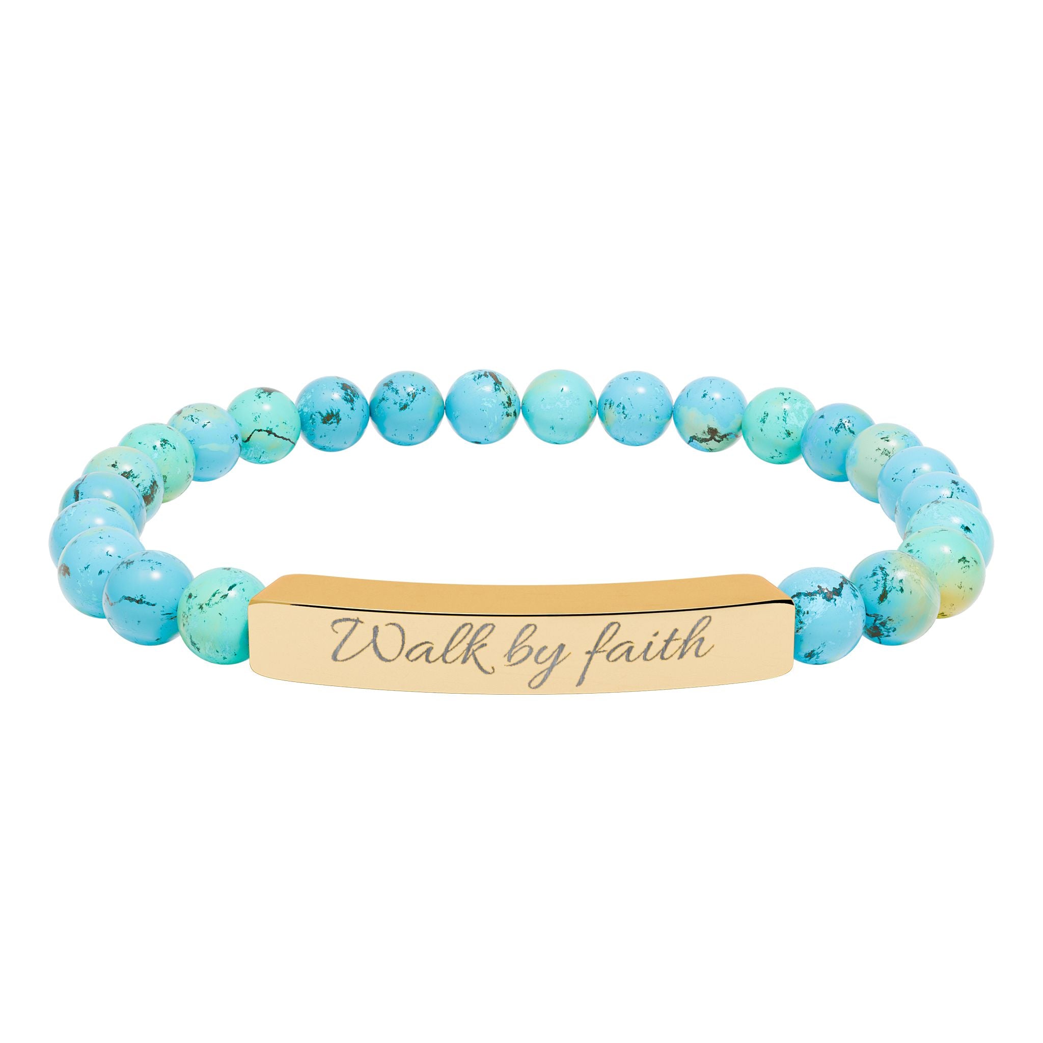 Walk By Faith Christian Stretch Bracelet | Engraved Stainless Steel Bar | Faith Jewelry Gift