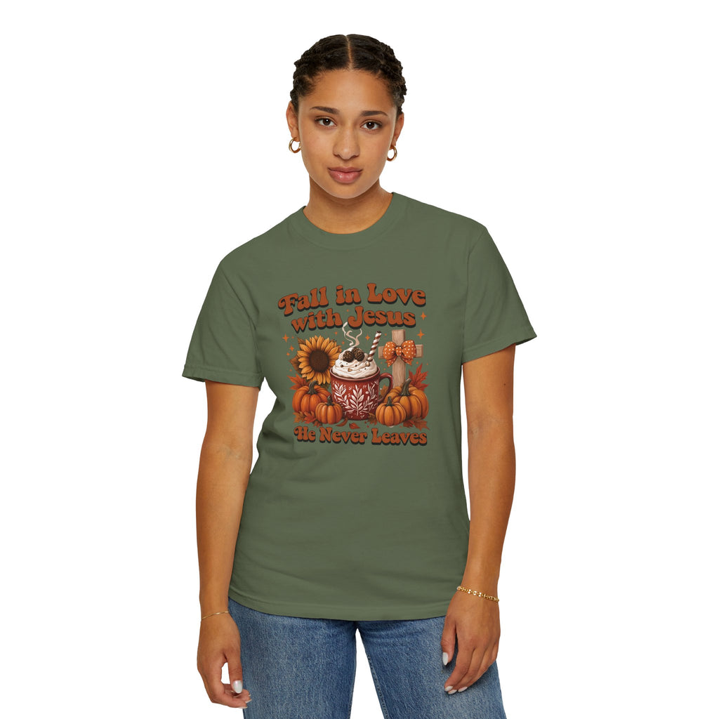 Fall in Love with Jesus Unisex Garment Dyed Comfort Colors T-Shirt | Christian Fall T-Shirt | Faith Based Thanksgiving Tee | Unisex Religious Cotton Top