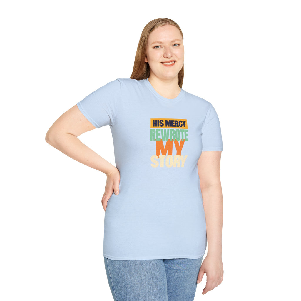 His Mercy Rewrote My Story Christian Gildan T-Shirt Unisex Softstyle Religious Tee Gift
