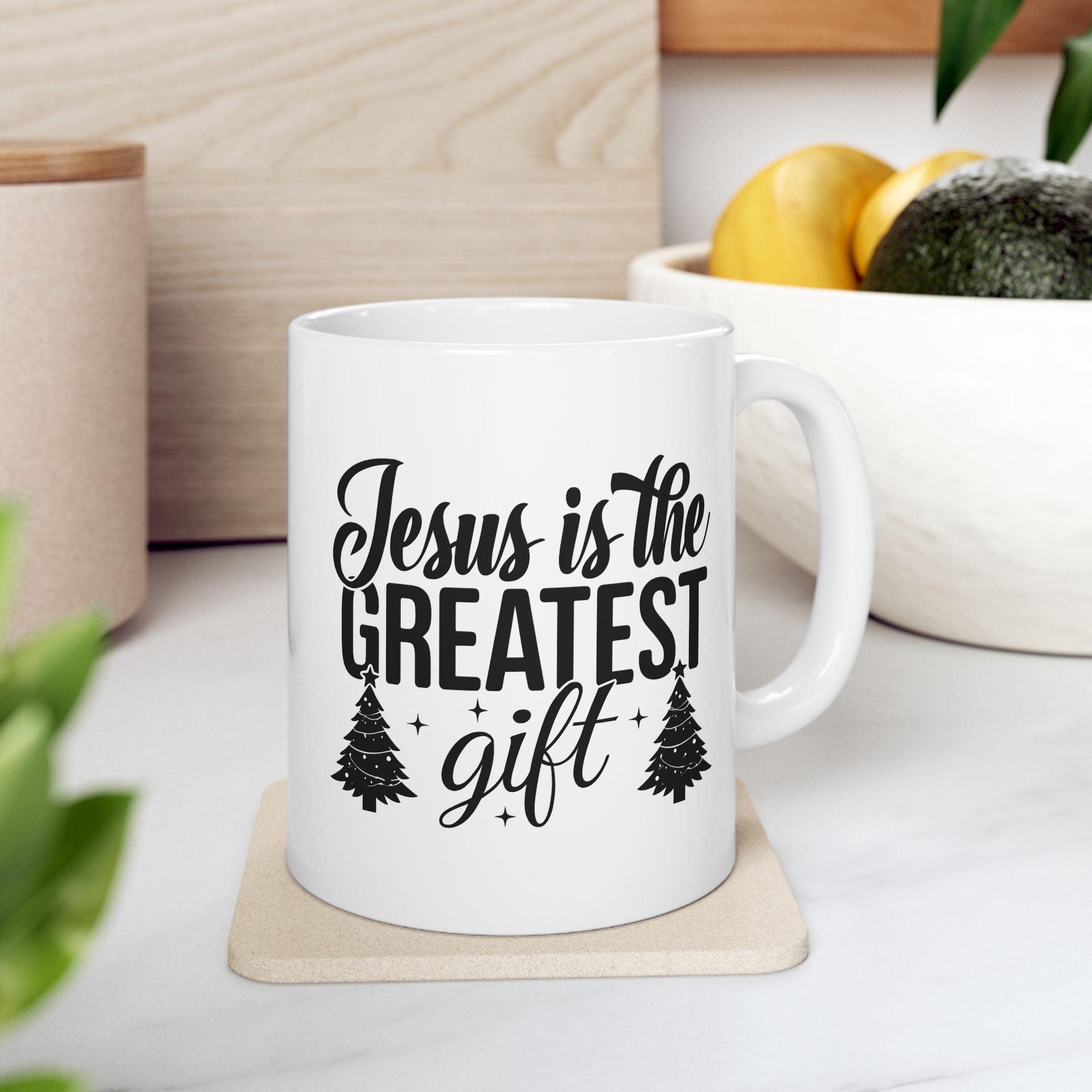 Jesus is the Greatest Gift Christian Winter Coffee Mug | Christmas Pine Design | Ceramic Christmas Mug Gift | 11oz 15oz