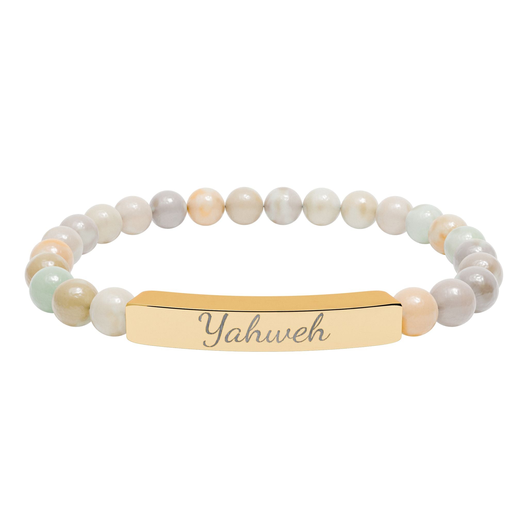 Yahweh Christian Stretch Bracelet for Women | Engraved Stainless Steel Bar | Natural Stone Bead Bracelet | Faith Jewelry Gift