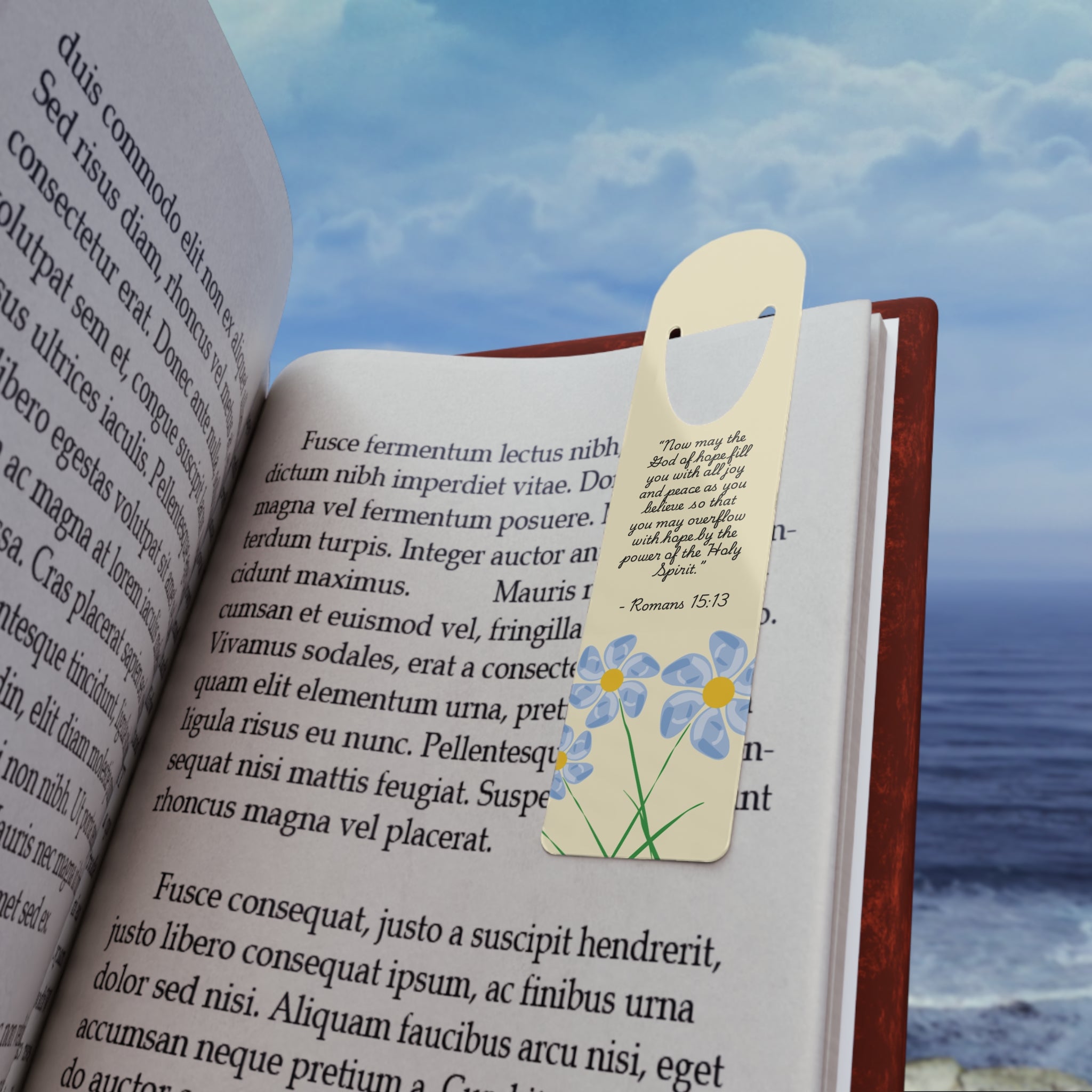 May the God of Hope Fill You Romans 15:13 floral Christian aluminum Bible bookmark — faith gift for her