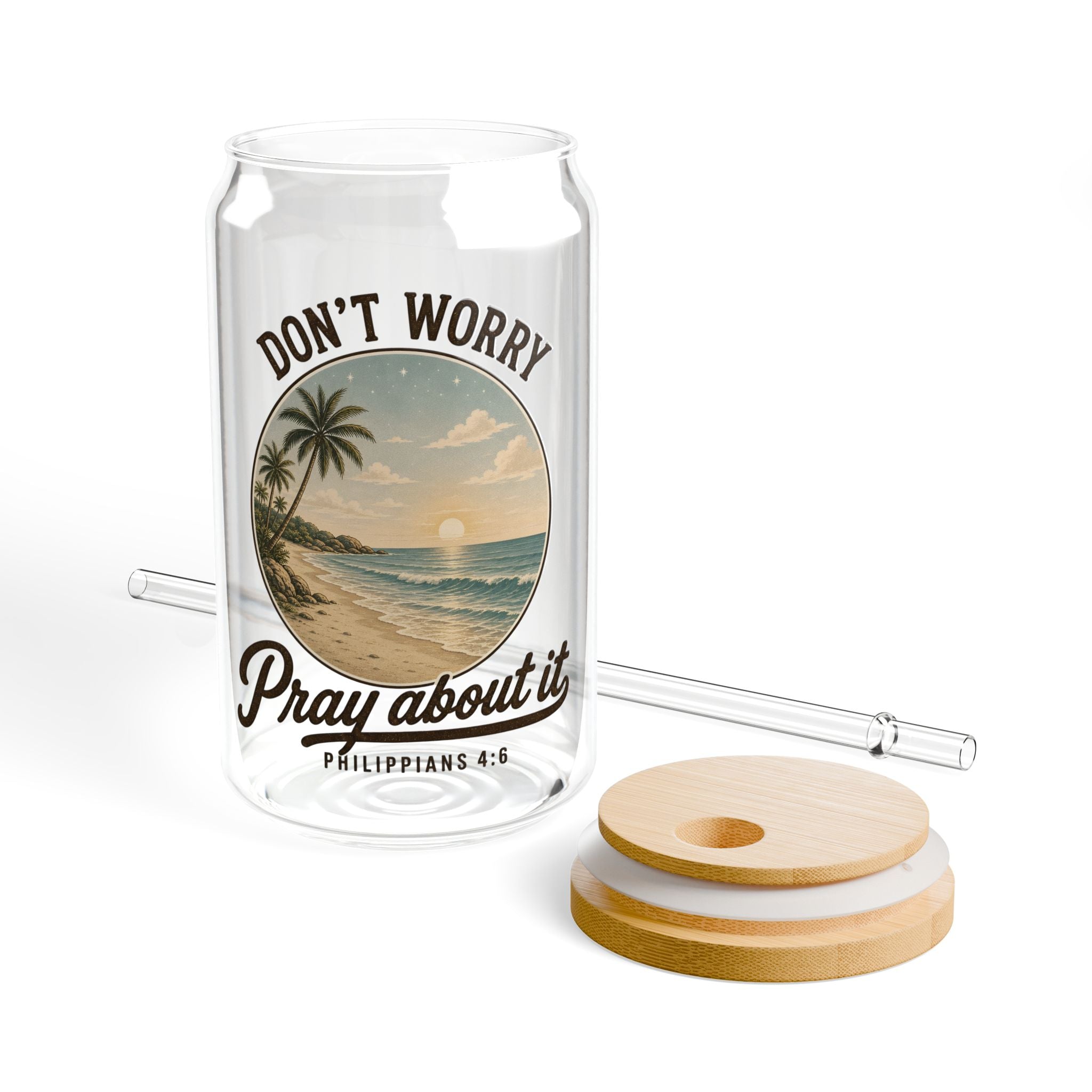 Don't Worry Pray About It 16oz Glass Tumbler | Philippians 4:6 Gift for Women