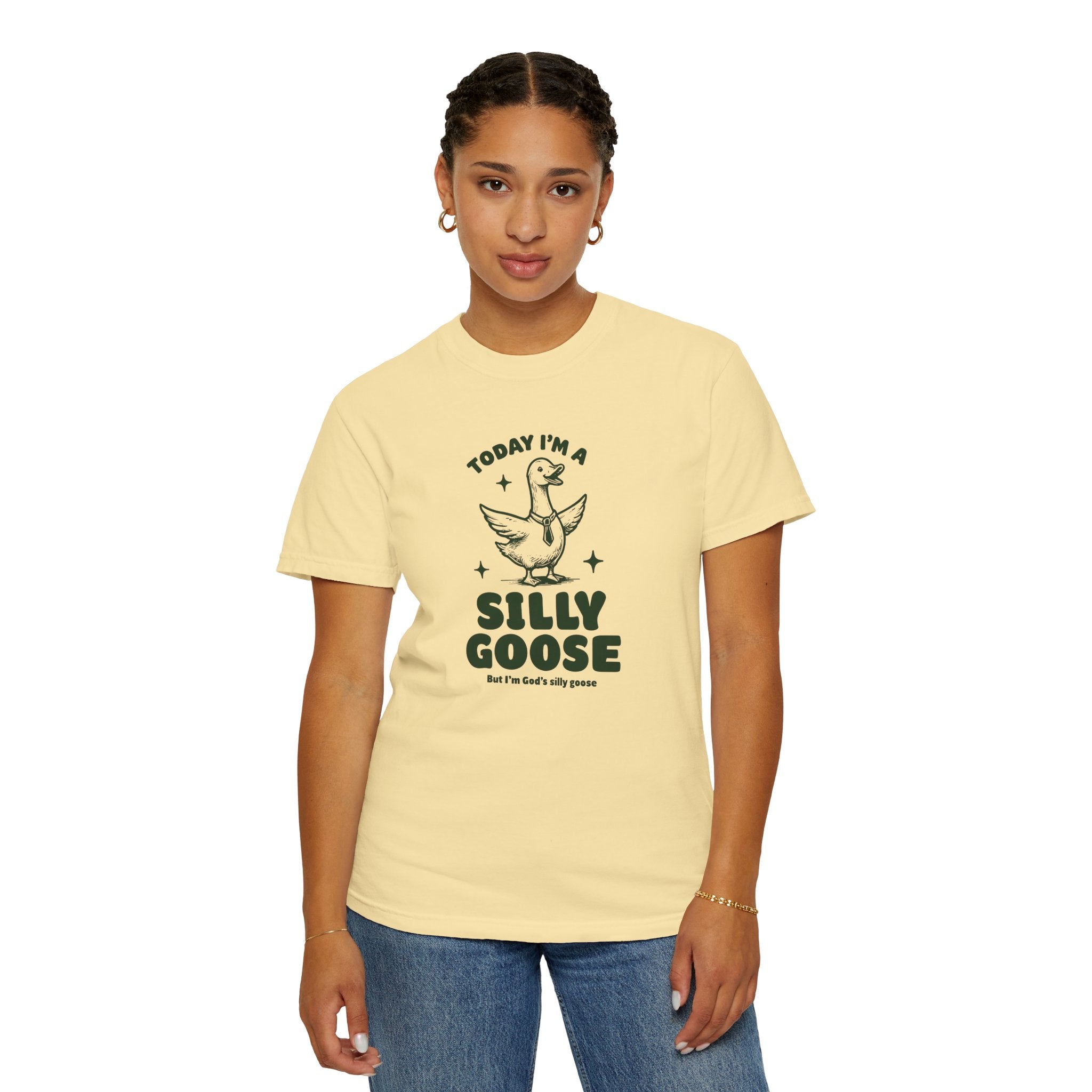 God’s Silly Goose with tie Christian T-Shirt | Graphic Tee | Unisex Garment Dyed Cotton Top S-4XL