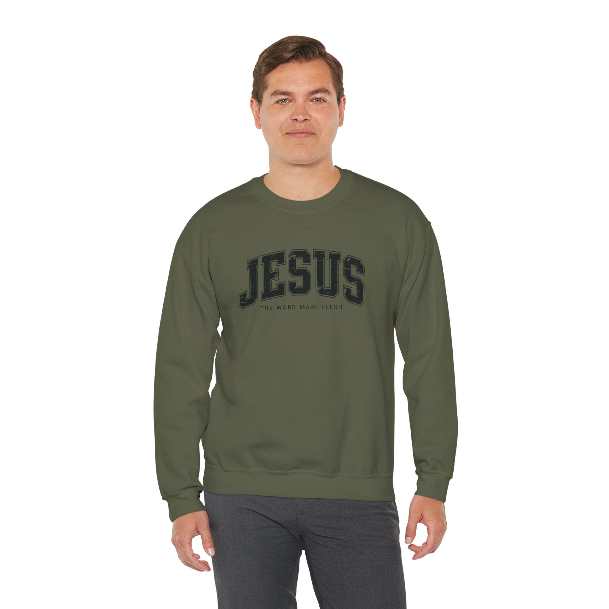 Jesus the Word Made Flesh Gildan Crewneck Sweatshirt | Christian Unisex Sweatshirt | Faith Apparel | Religious Gift