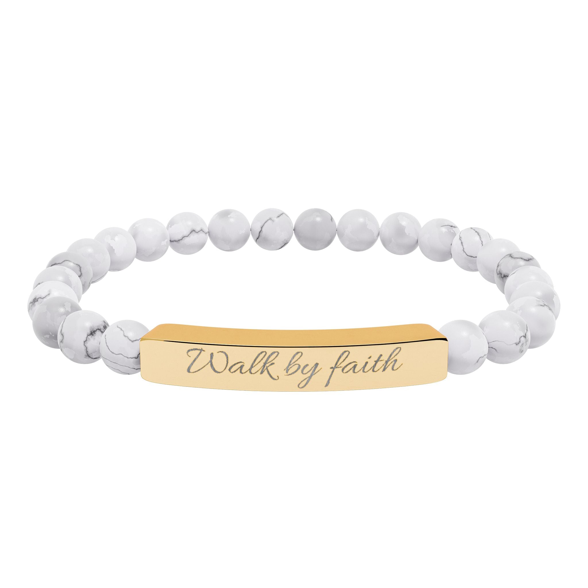 Walk By Faith Christian Stretch Bracelet | Engraved Stainless Steel Bar | Faith Jewelry Gift